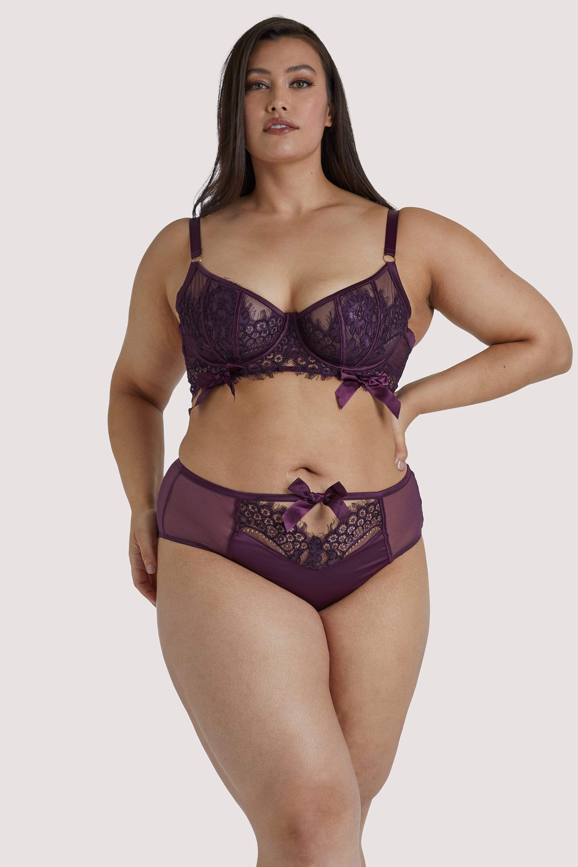 Josephine Aubergine Corded Lace High Waist Knicker - Image 7