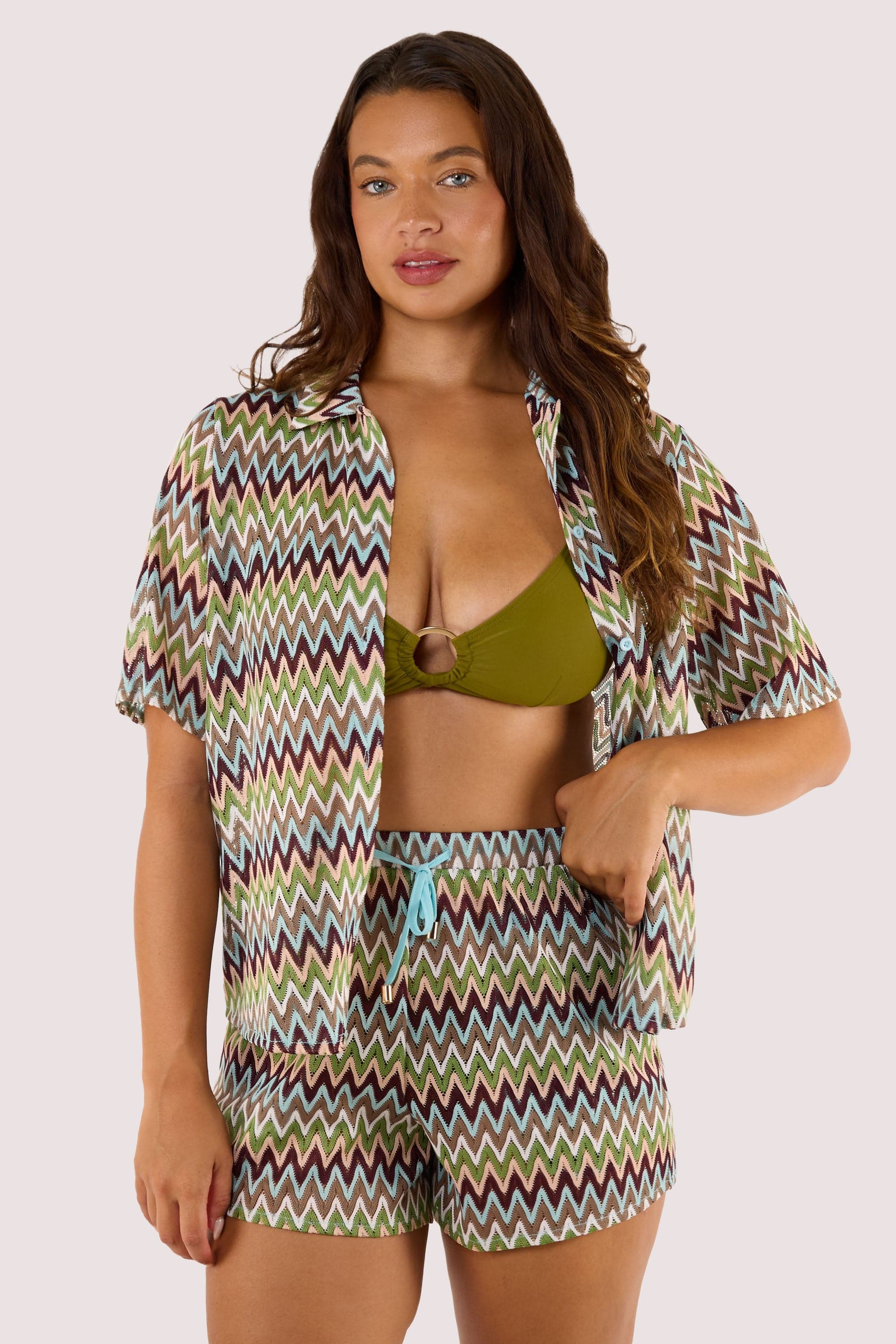 Kalahari Khaki Zig Zag Crochet Beach Shirt - Image 2