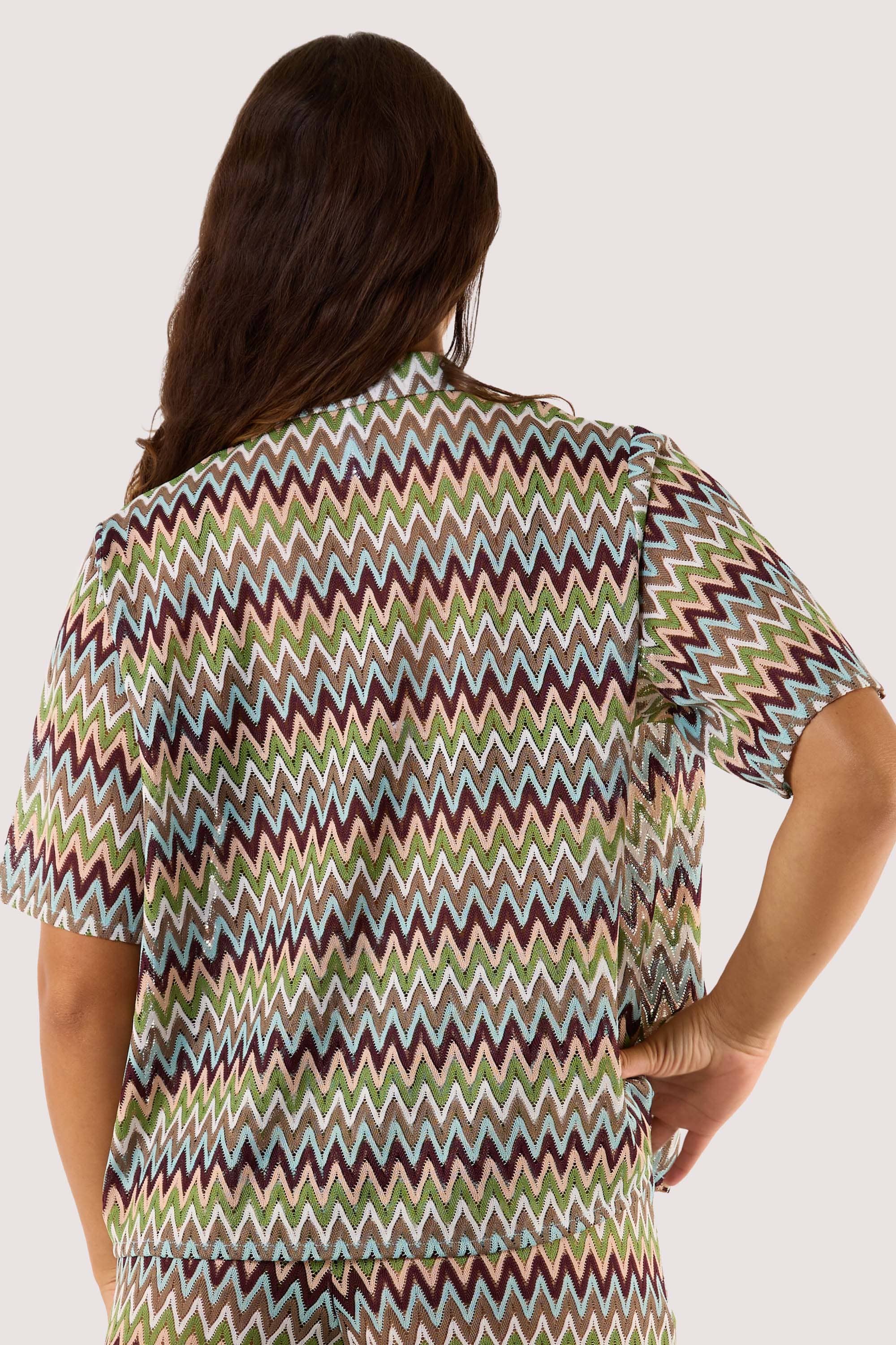 Kalahari Khaki Zig Zag Crochet Beach Shirt - Image 3