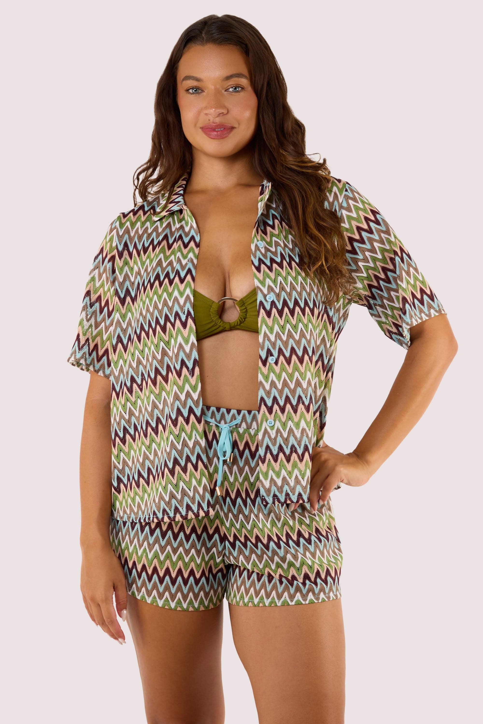 Kalahari Khaki Zig Zag Crochet Beach Shirt - Image 4