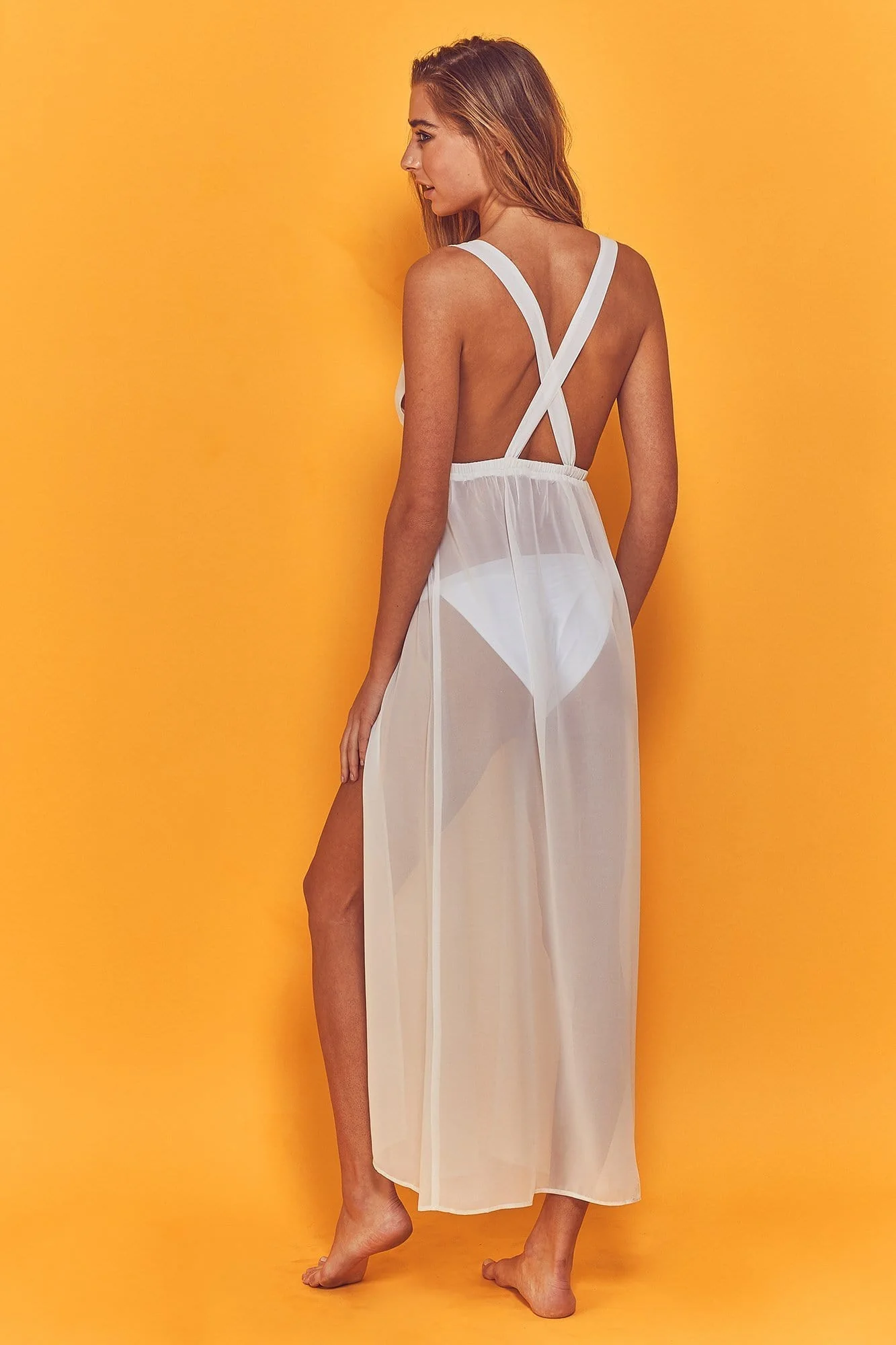 Wolf & Whistle Karissa Cross Back Beach Dress White - Image 3