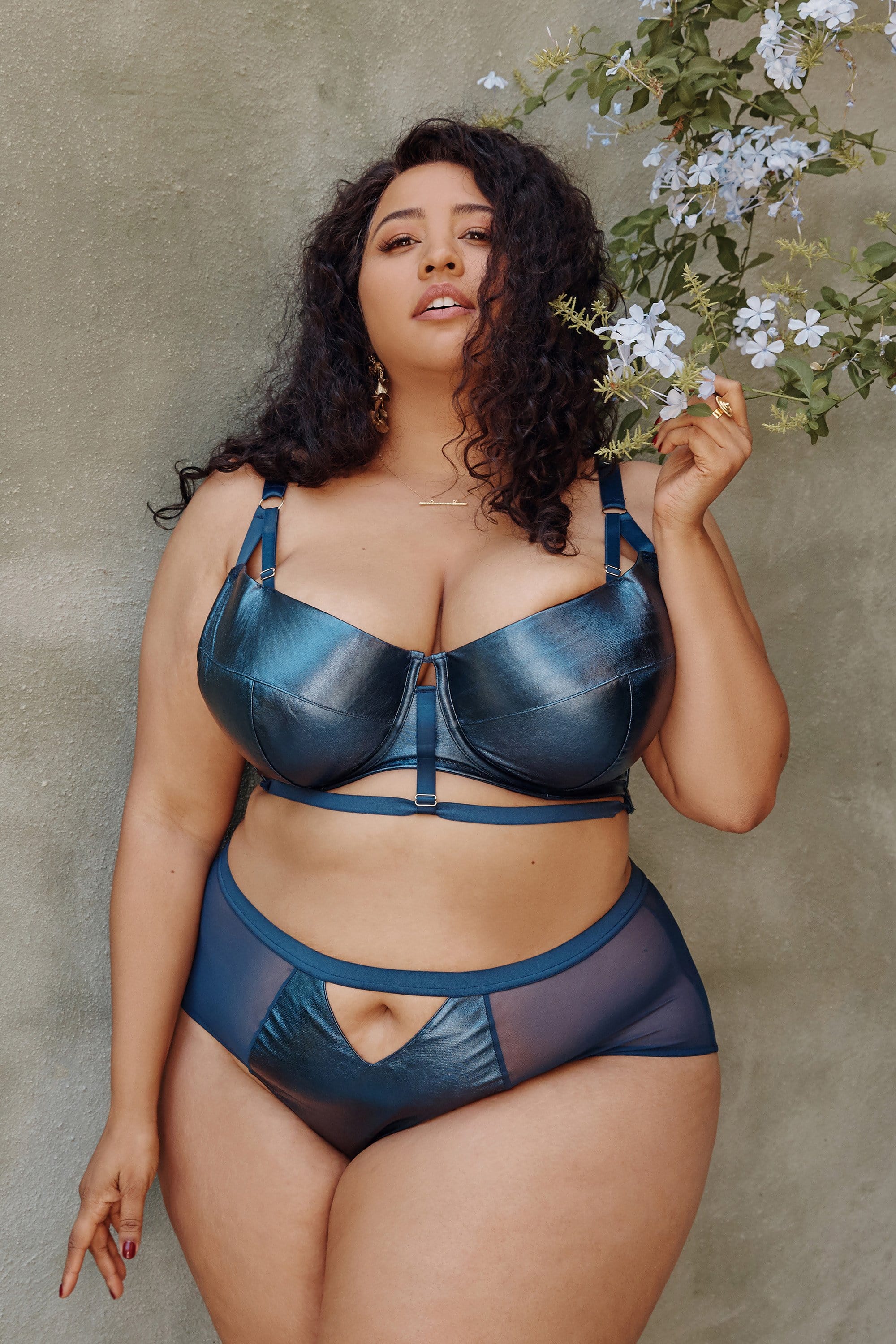 Kayla Metallic Leatherette HW Brief Blue - Image 3