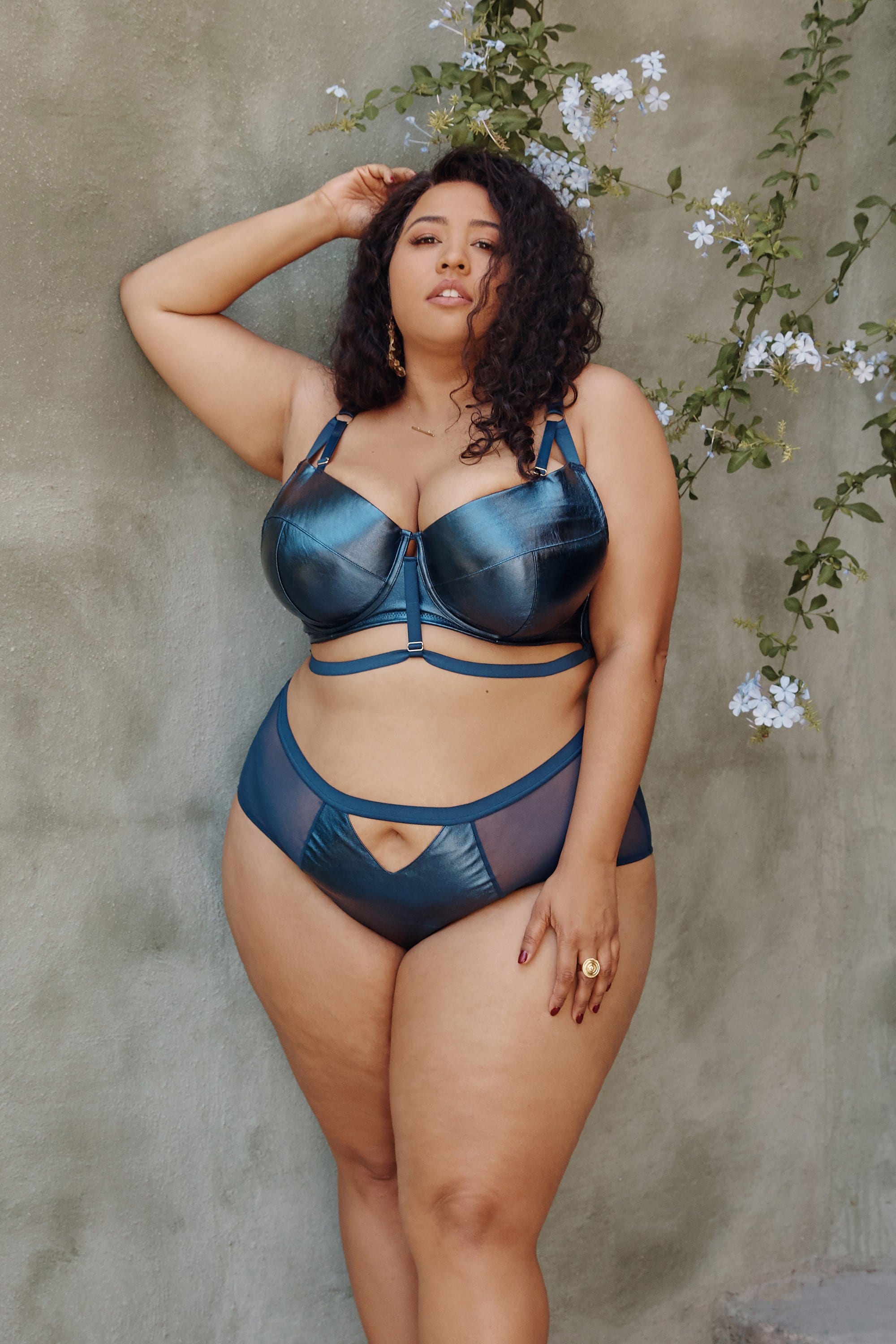 Kayla Metallic Leatherette HW Brief Blue - Image 4