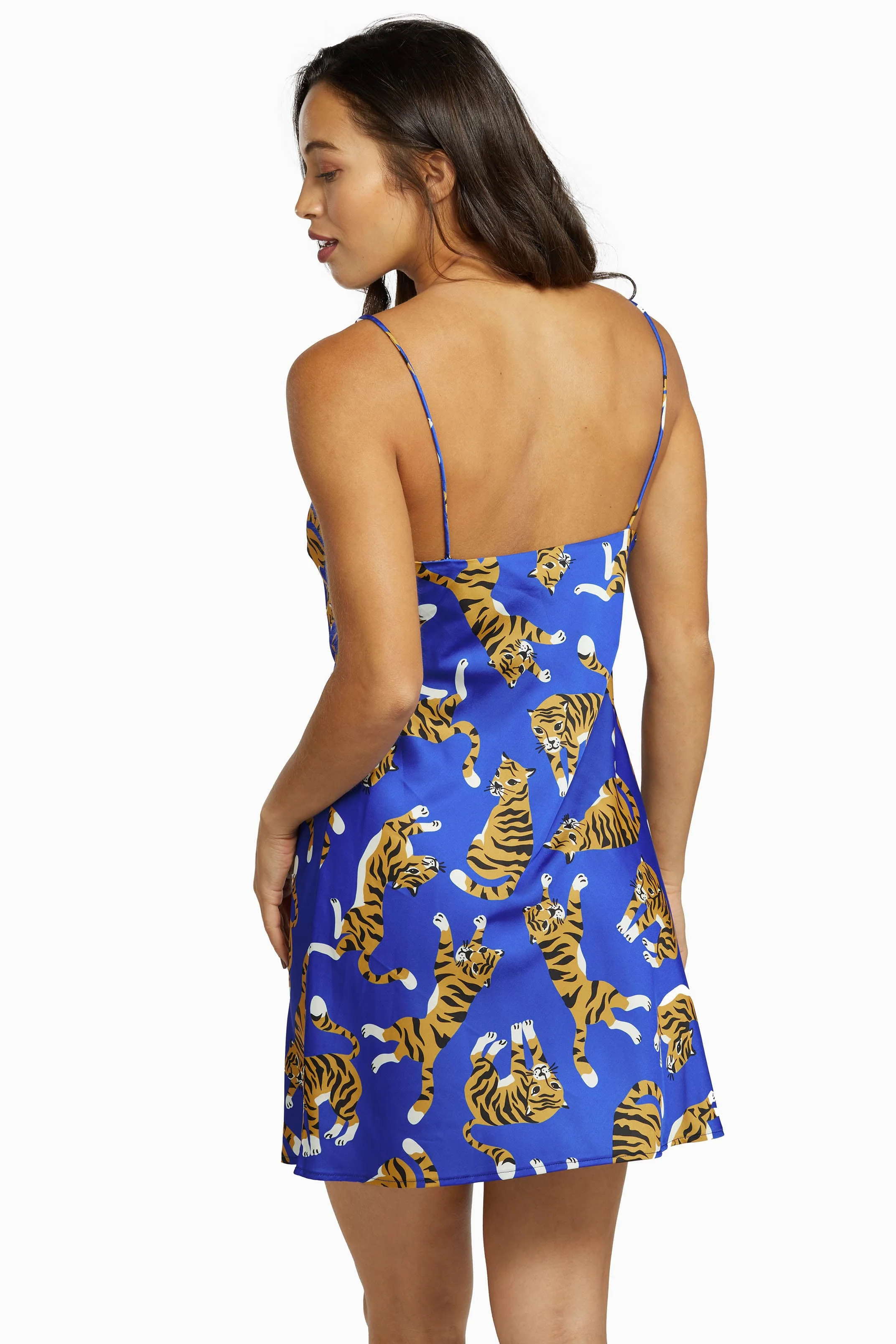 Kilo Brava Blue Tiger Satin Mini Slip Dress - Image 3