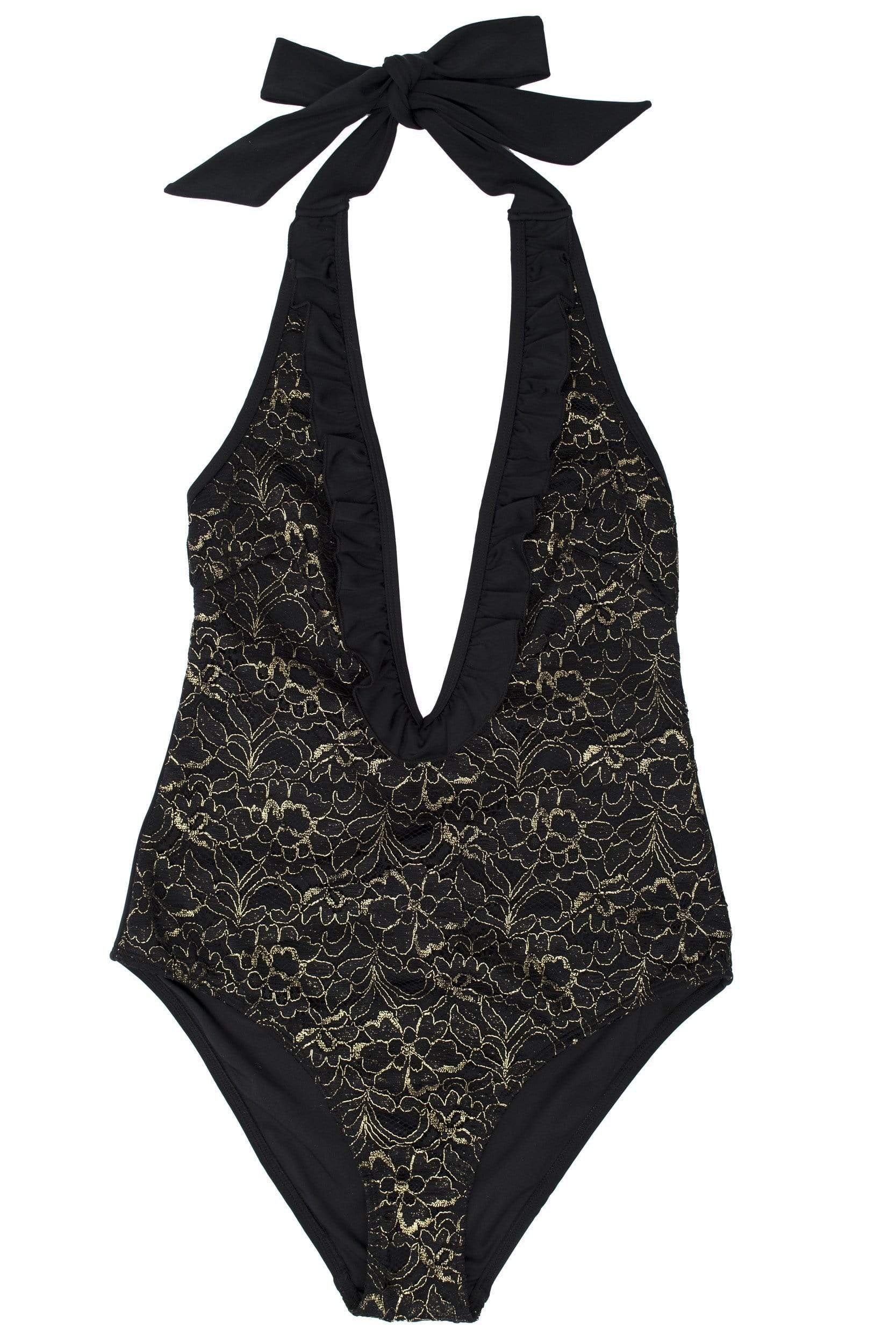 Leah gold lace plunge swimsuit - Image 3