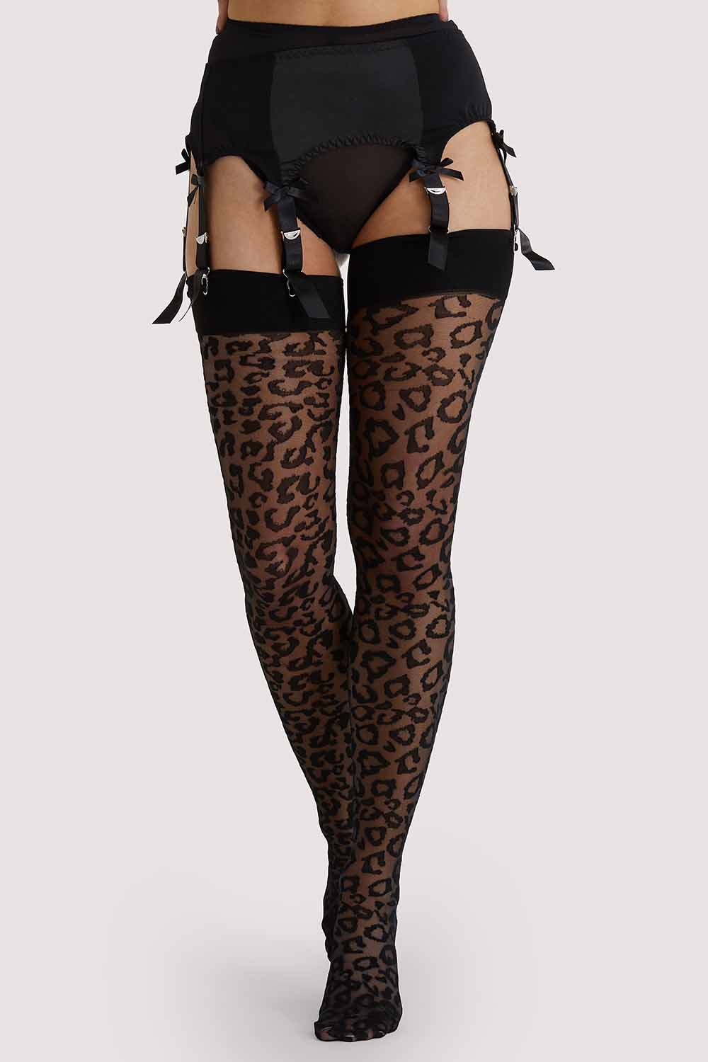 Leopard Knit Stockings - Black/Black US 4 - 18 Tall - Image 2
