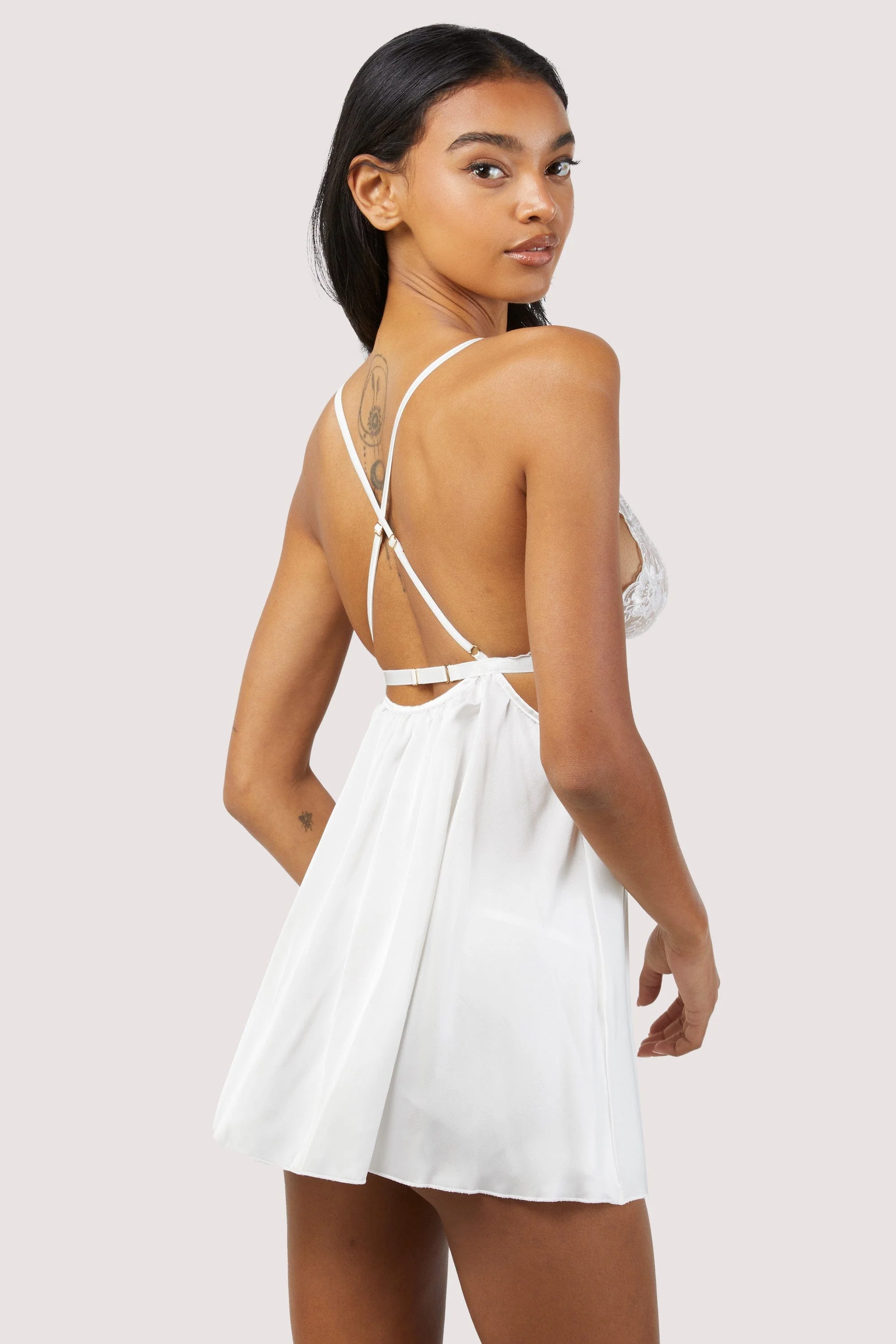 Lola White Satin Babydoll and Thong Set - Image 2