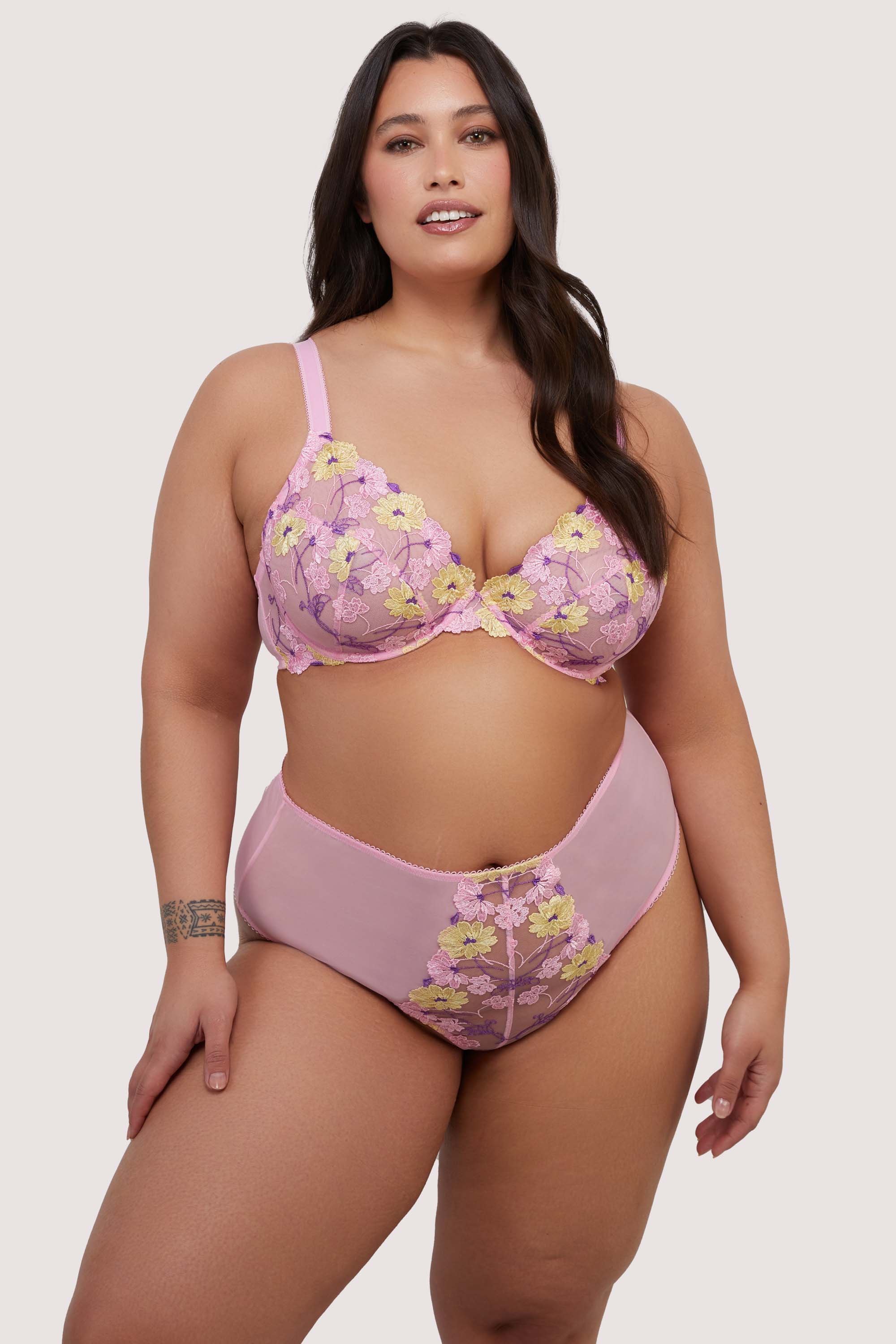 Luna Pastel Pink Embroidery High Waisted Thong - Image 3