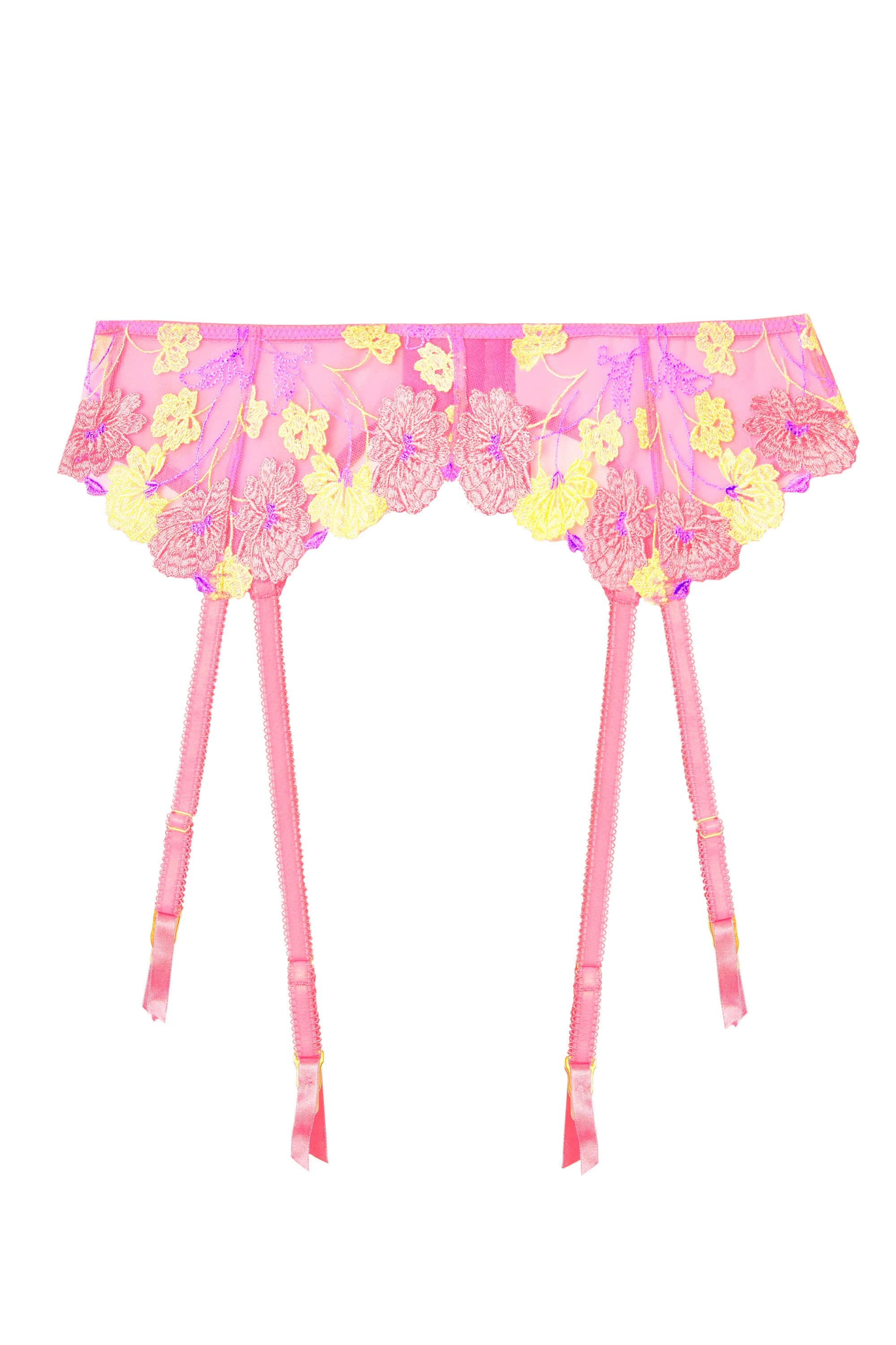 Luna Pastel Pink Embroidery Picot Elastic Suspender - Image 4