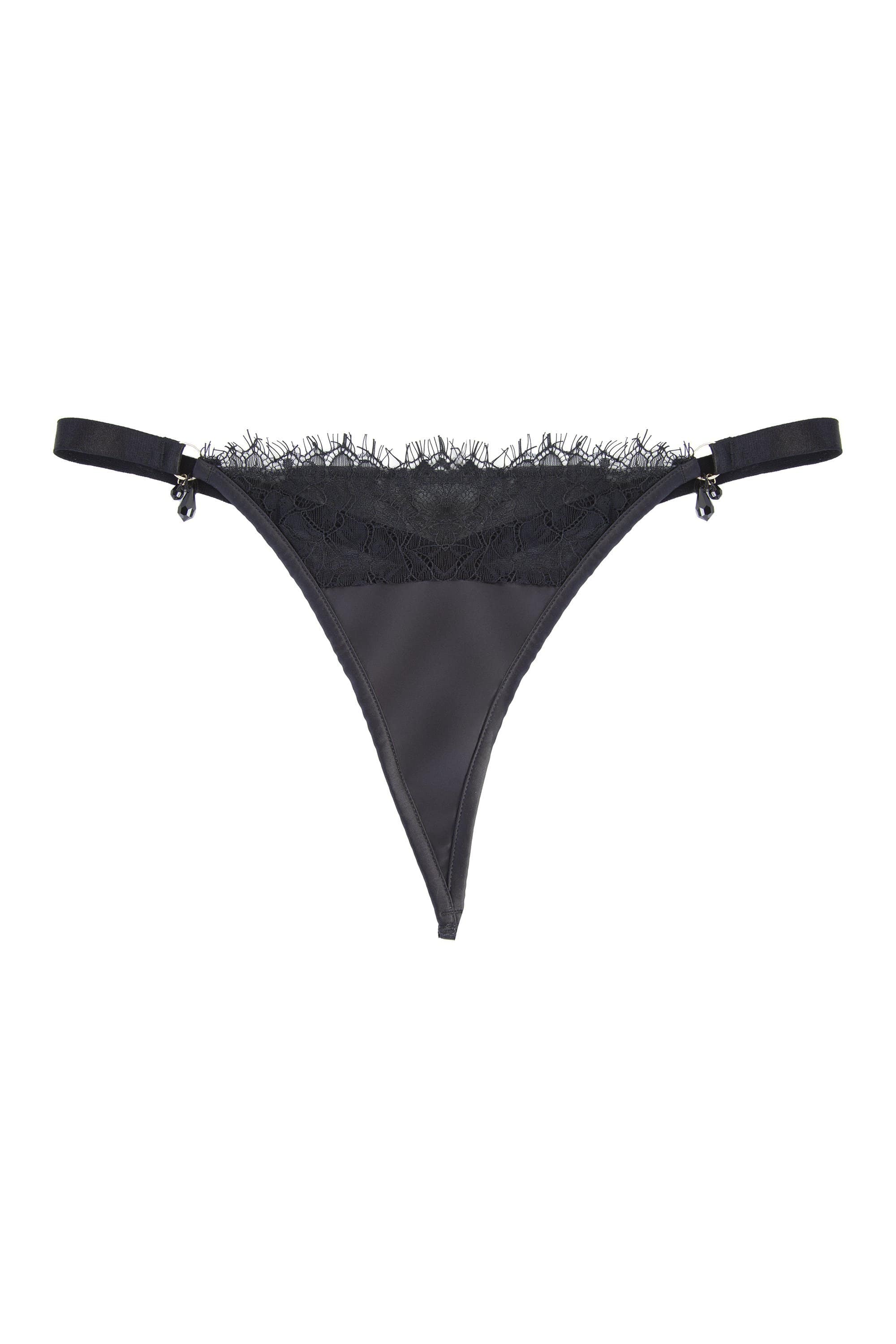 Mae Black Satin and Lace Thong - Image 3