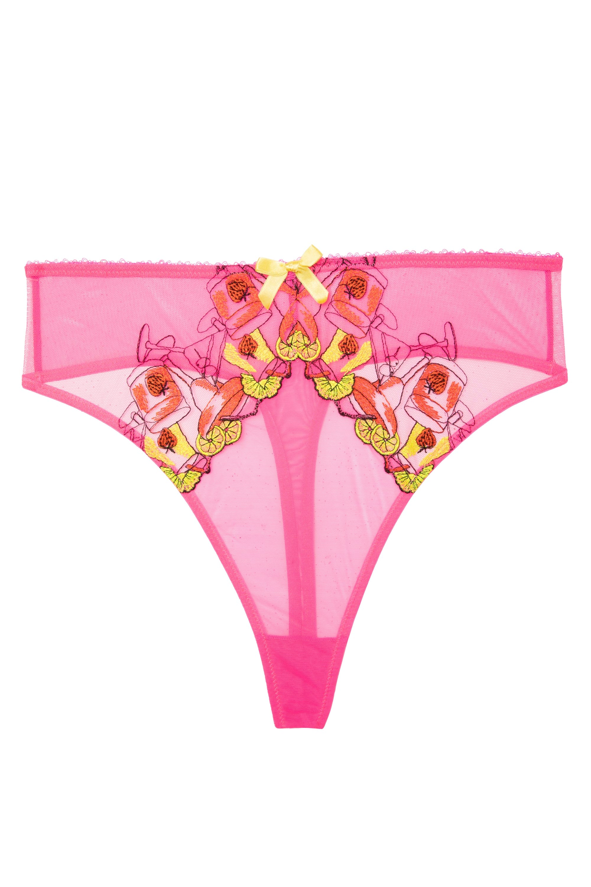 Magda Pink Neon Cocktail Embroidery High Waist Thong - Image 5