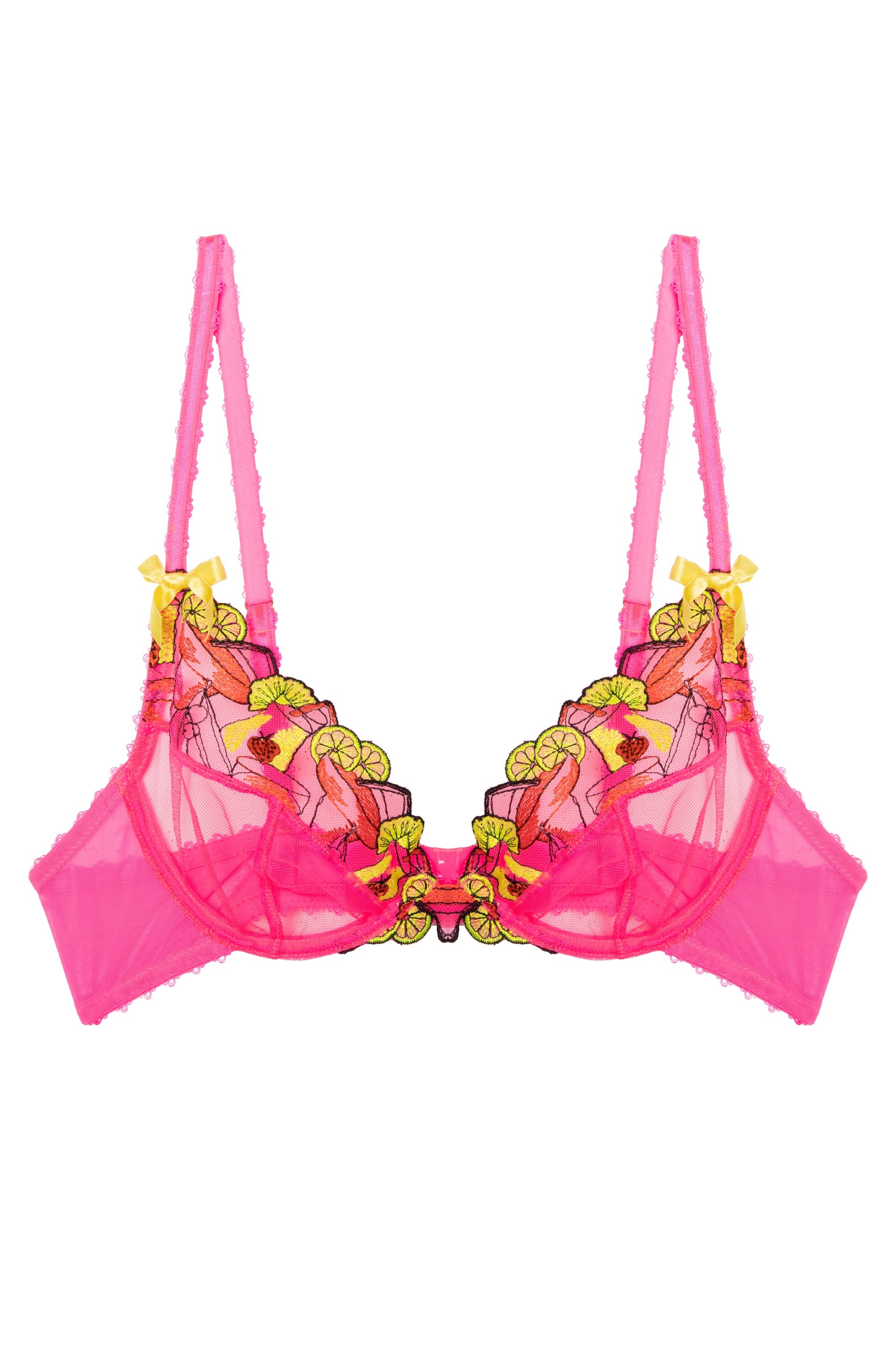 Magda Pink Neon Cocktail Embroidery Plunge Bra - Image 7