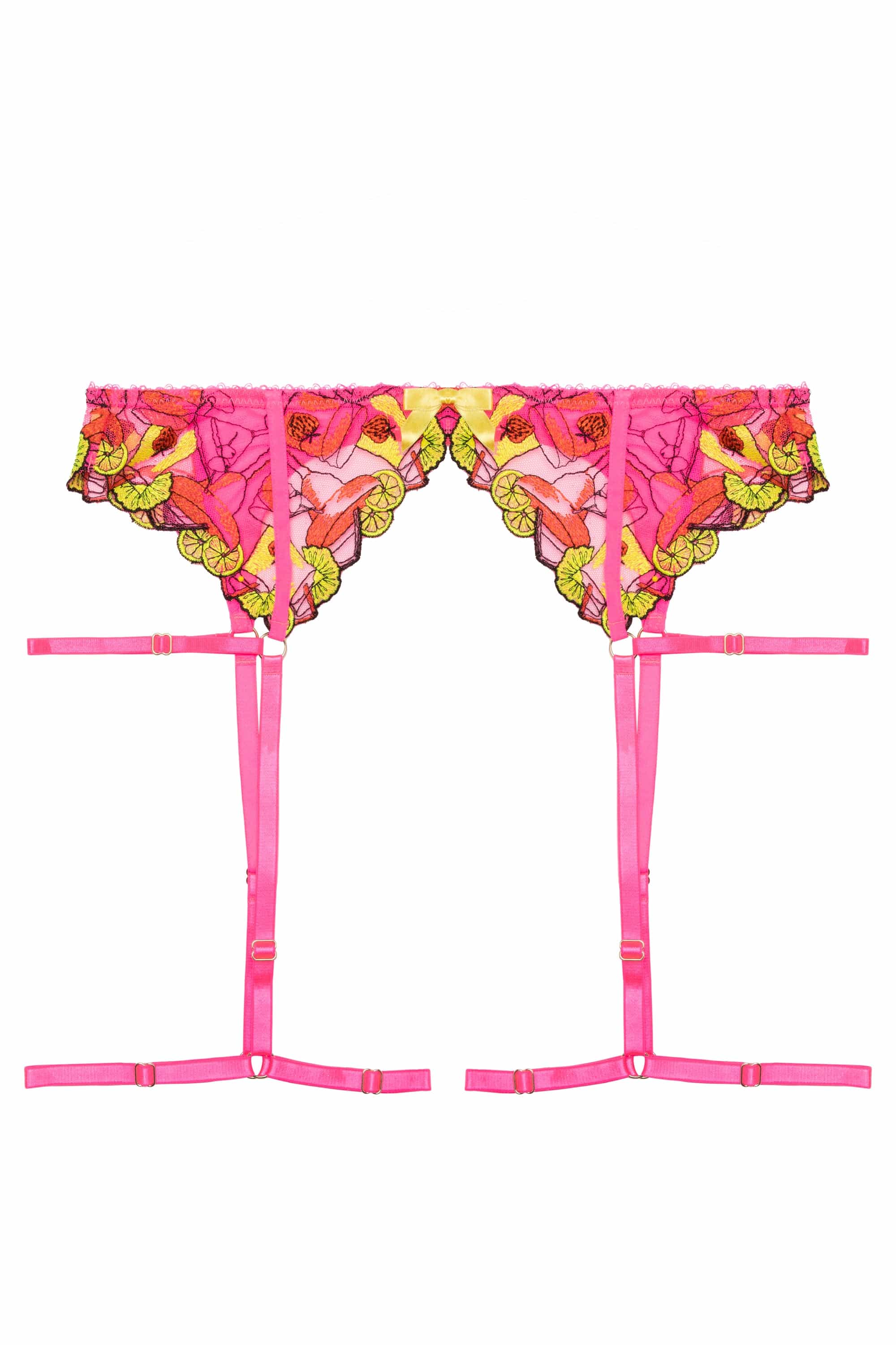 Magda Pink Neon Cocktail Embroidery Suspender Belt - Image 7
