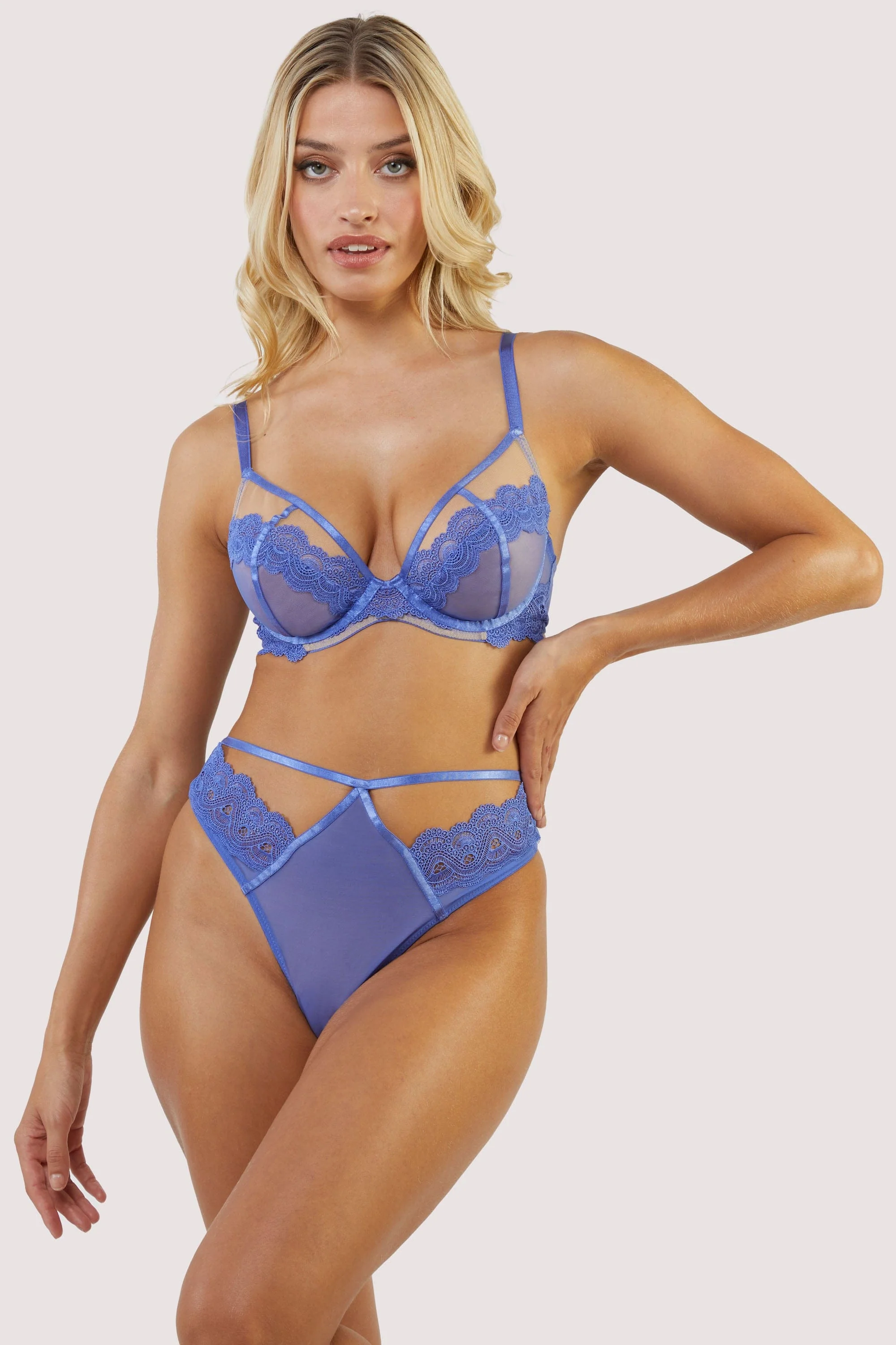 Maisie Blue Lace Trim Balcony Bra - Image 4