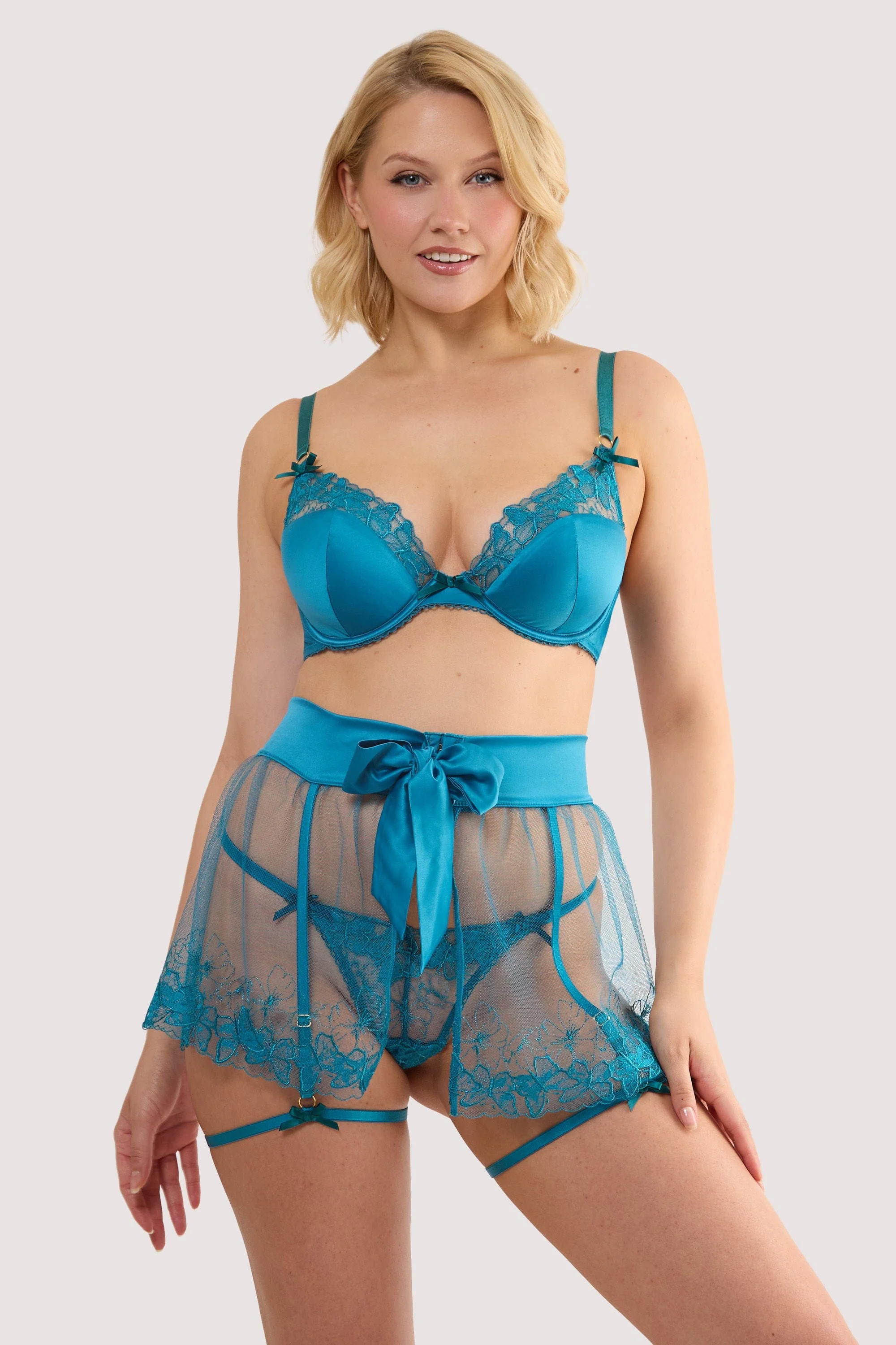 Mariposa Teal Butterfly Embroidery Skirted Suspender - Image 4
