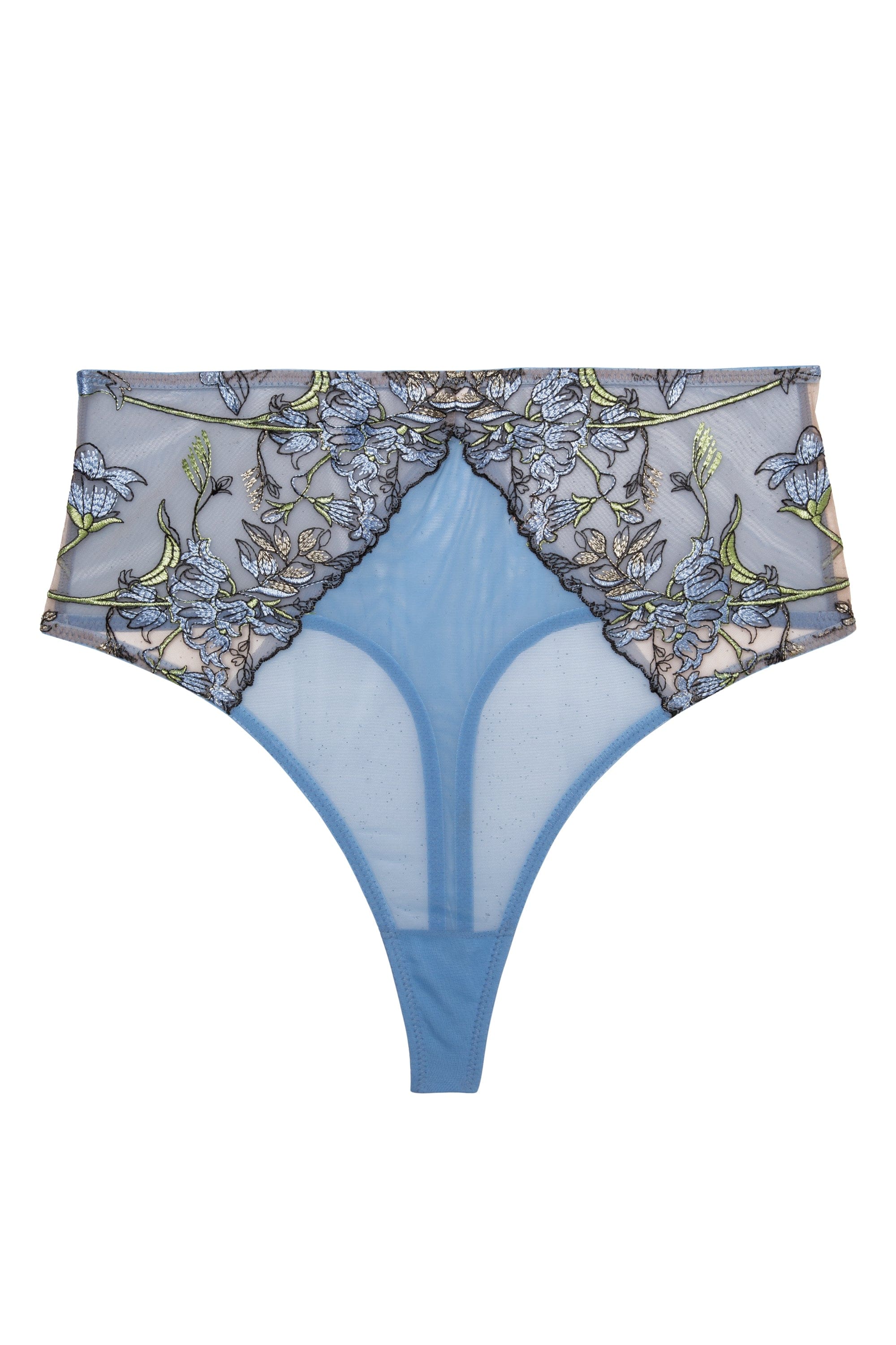 Mayla Blue Floral Embroidered High Waisted Thong - Image 4