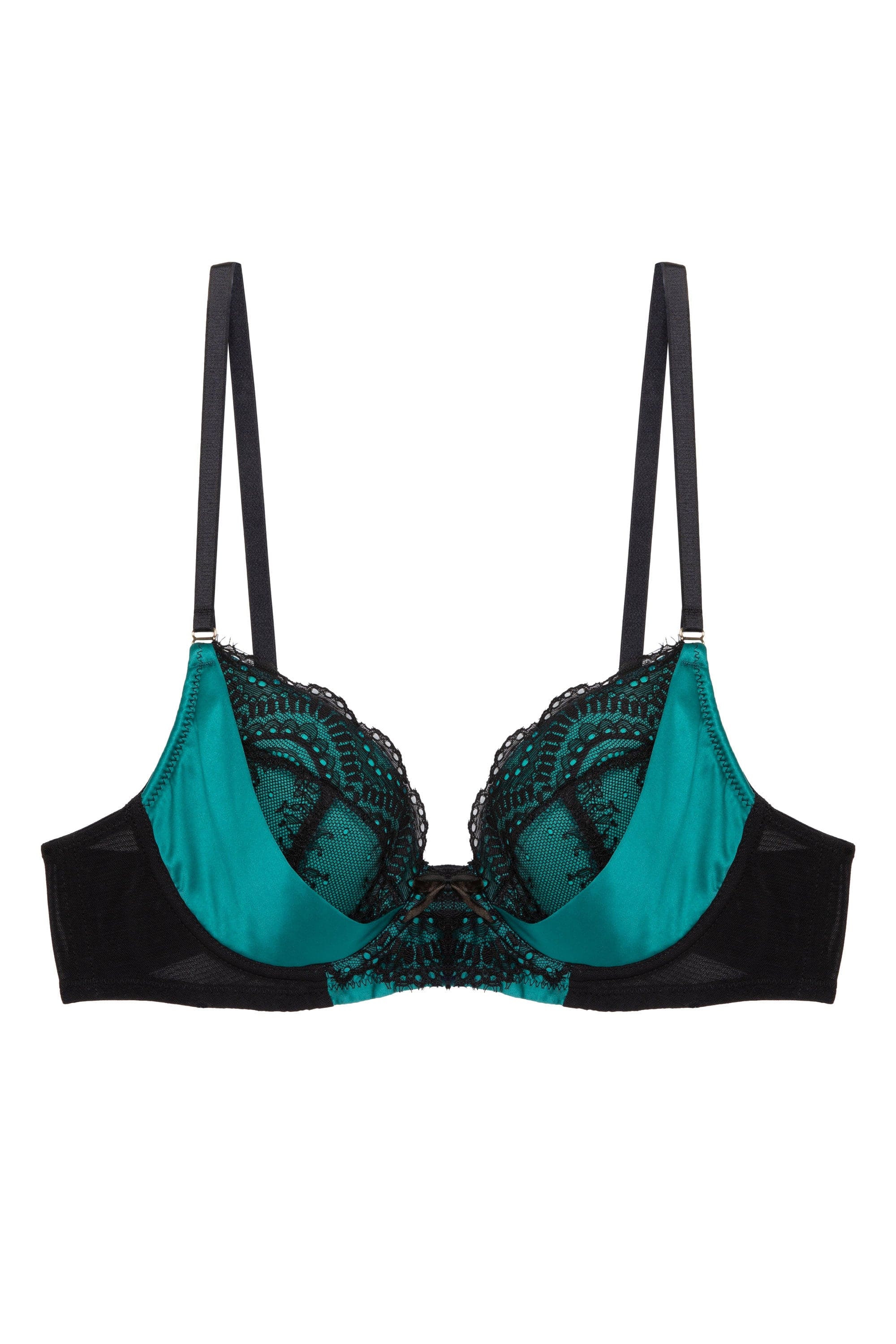 Melda Teal Satin And Lace Bra - Image 3