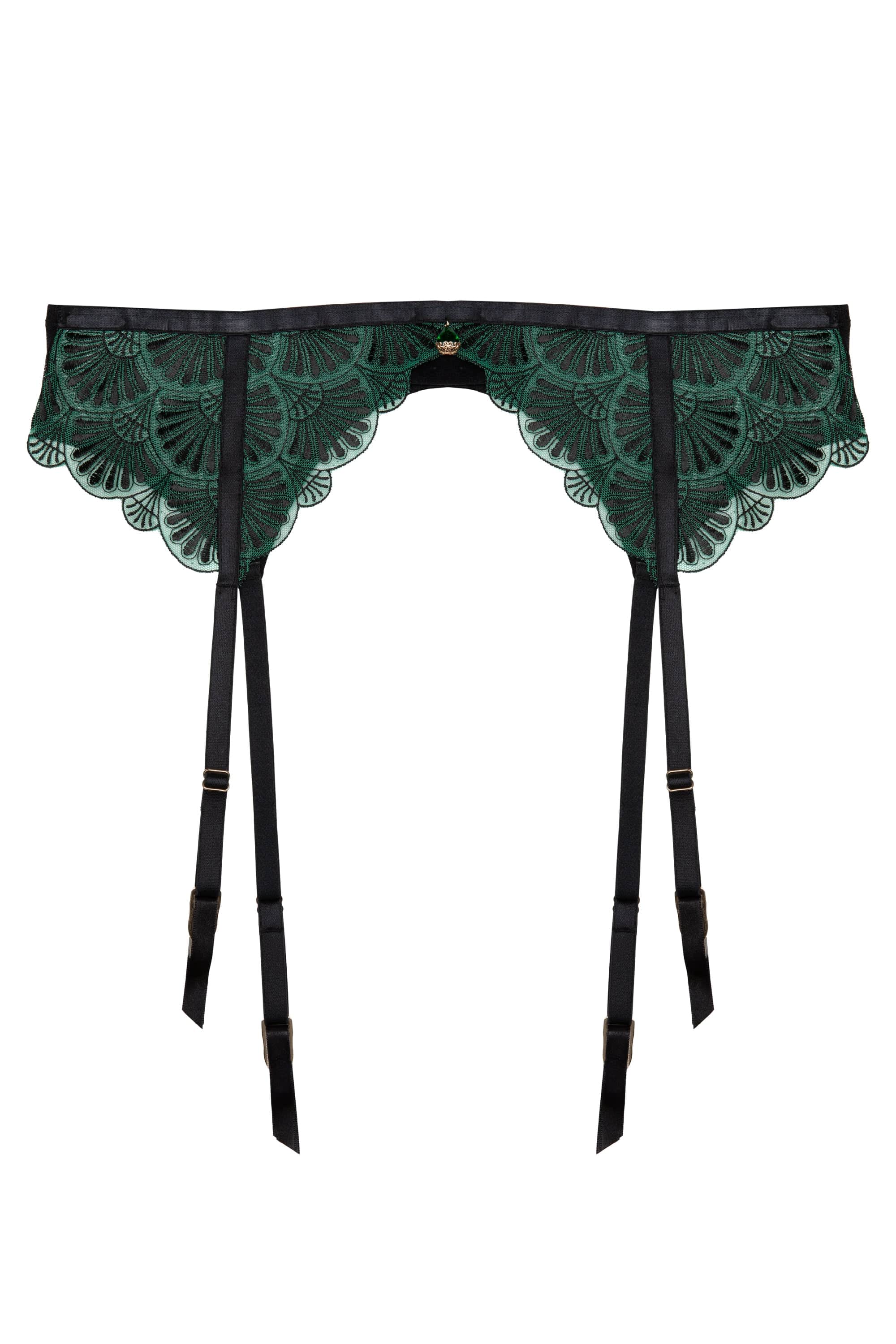 Mia Black And Jade Deco Embroidery Suspender Belt - Image 8