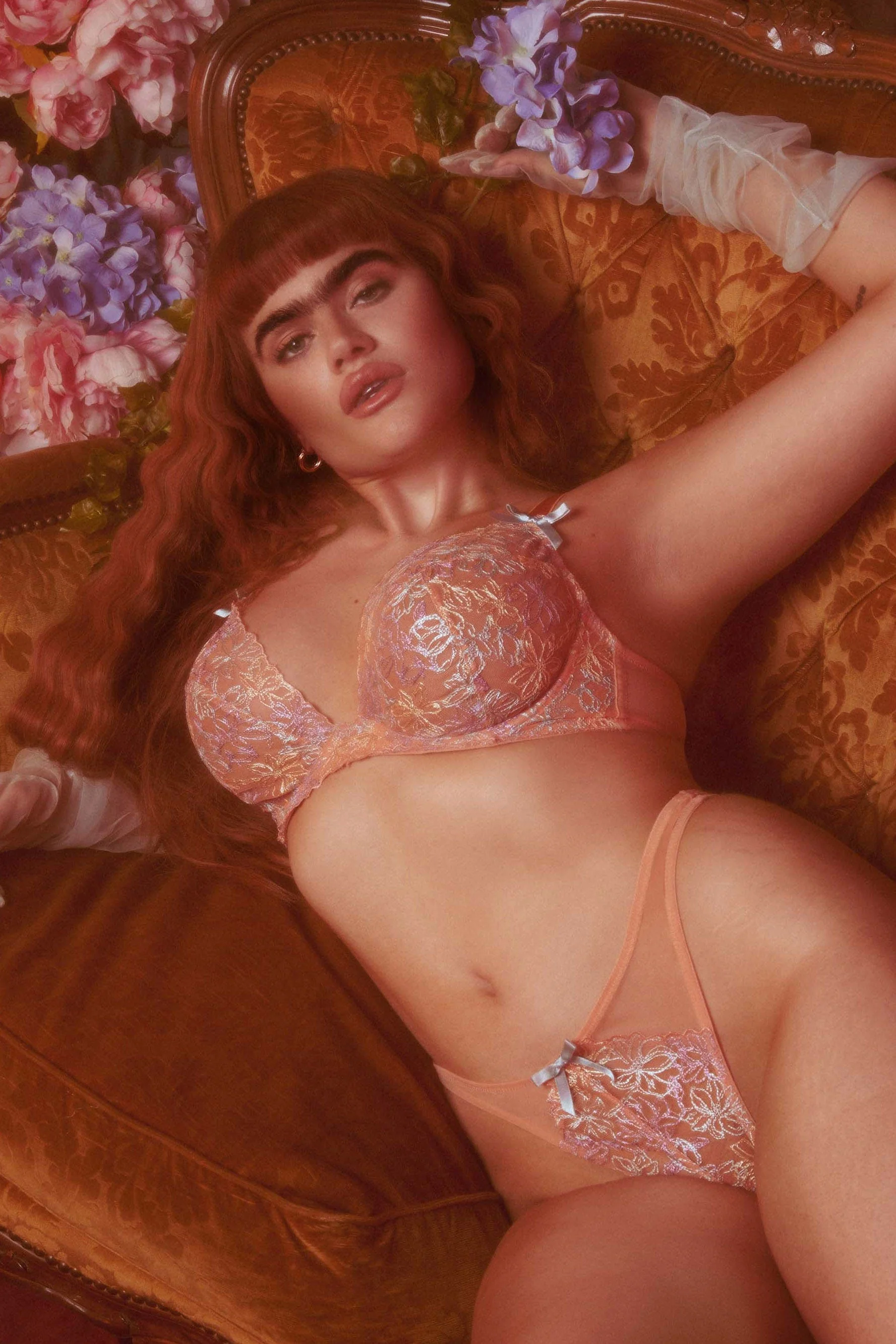 Naomi Orange Floral Embroidered Plunge Bra - Image 2