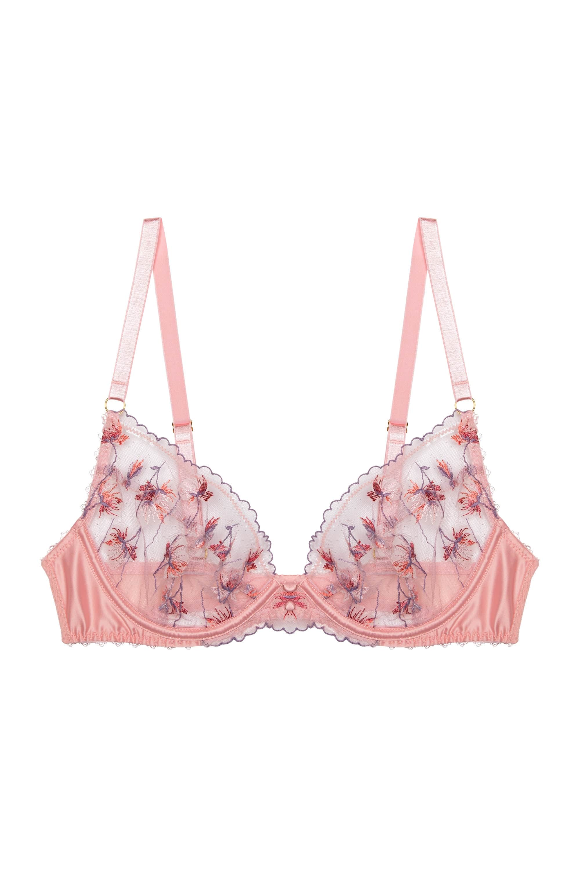 Nella Peach Floral Embroidery Button Bra - Image 6