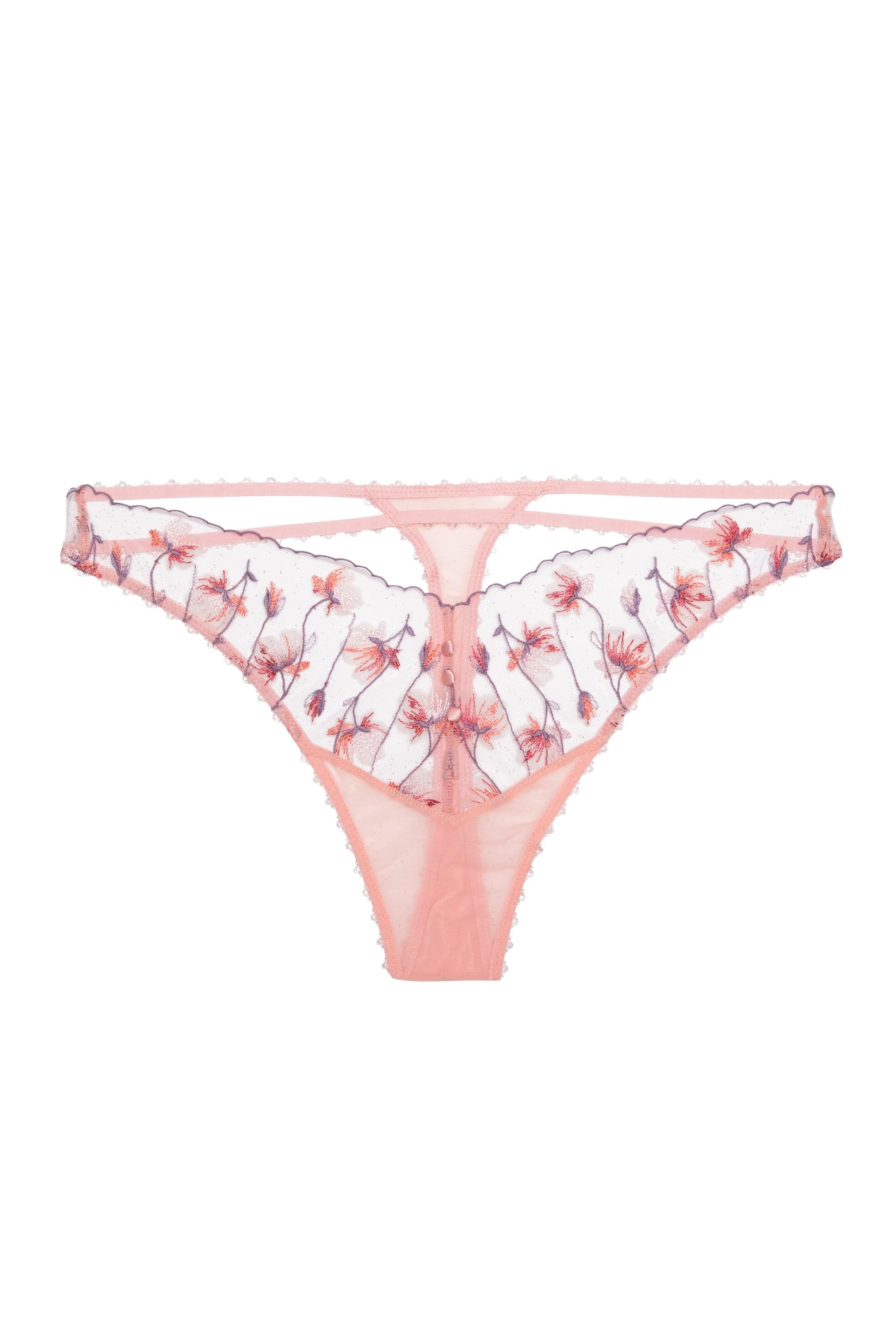 Nella Peach Floral Embroidery Thong - Image 5