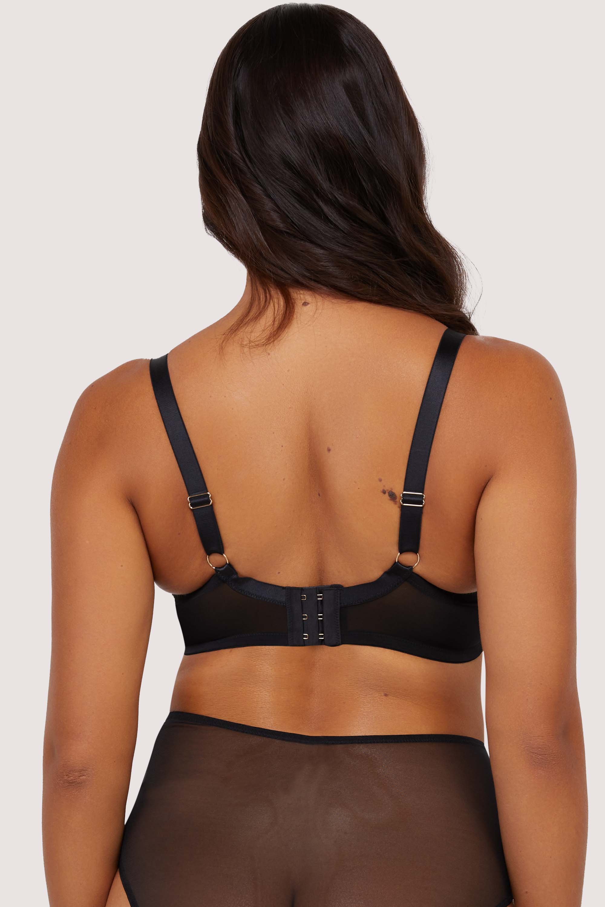 Olivia Black Contrast Embroidery Balconette Bra - Image 2