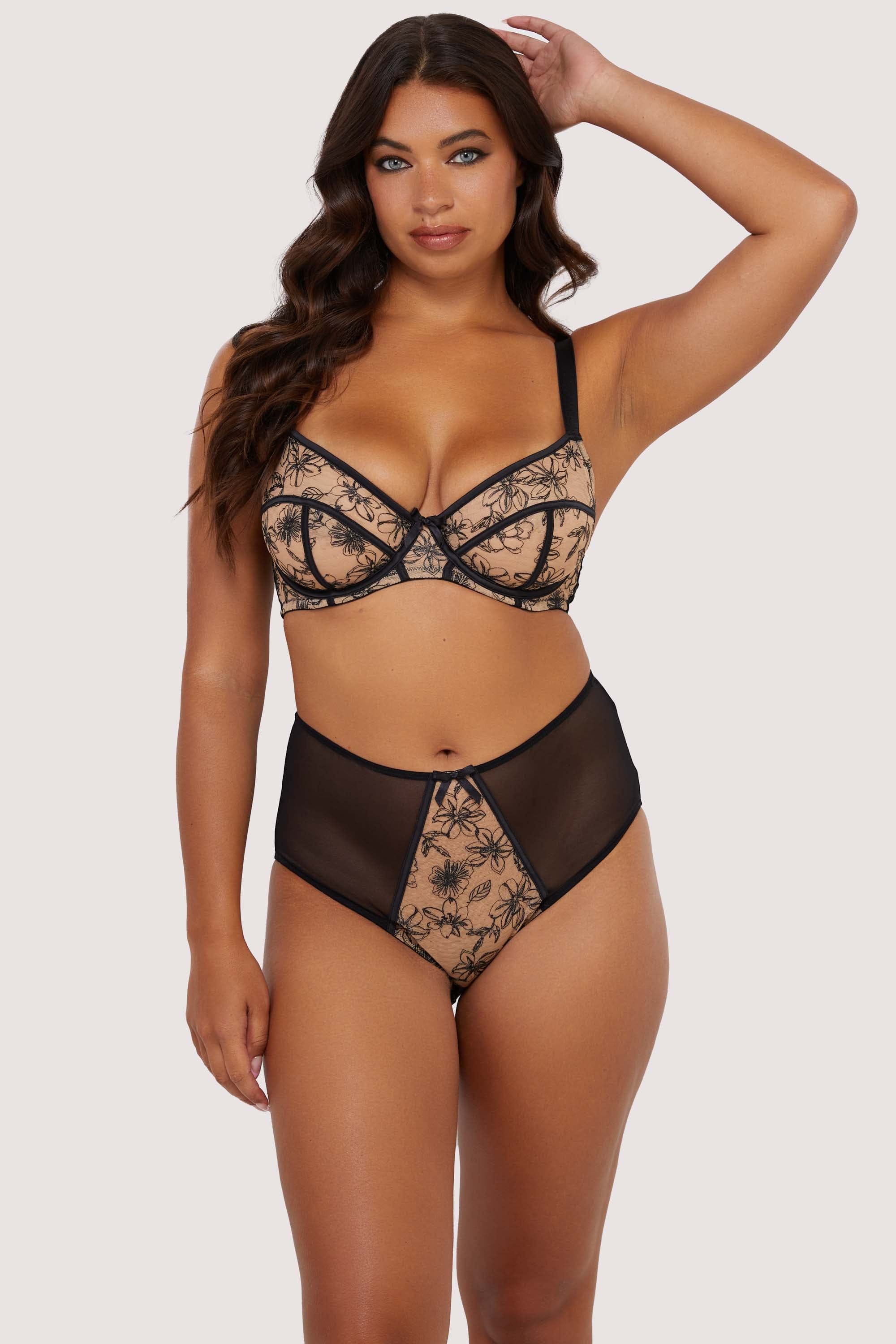 Olivia Black Contrast Embroidery High Waist Brief - Image 3