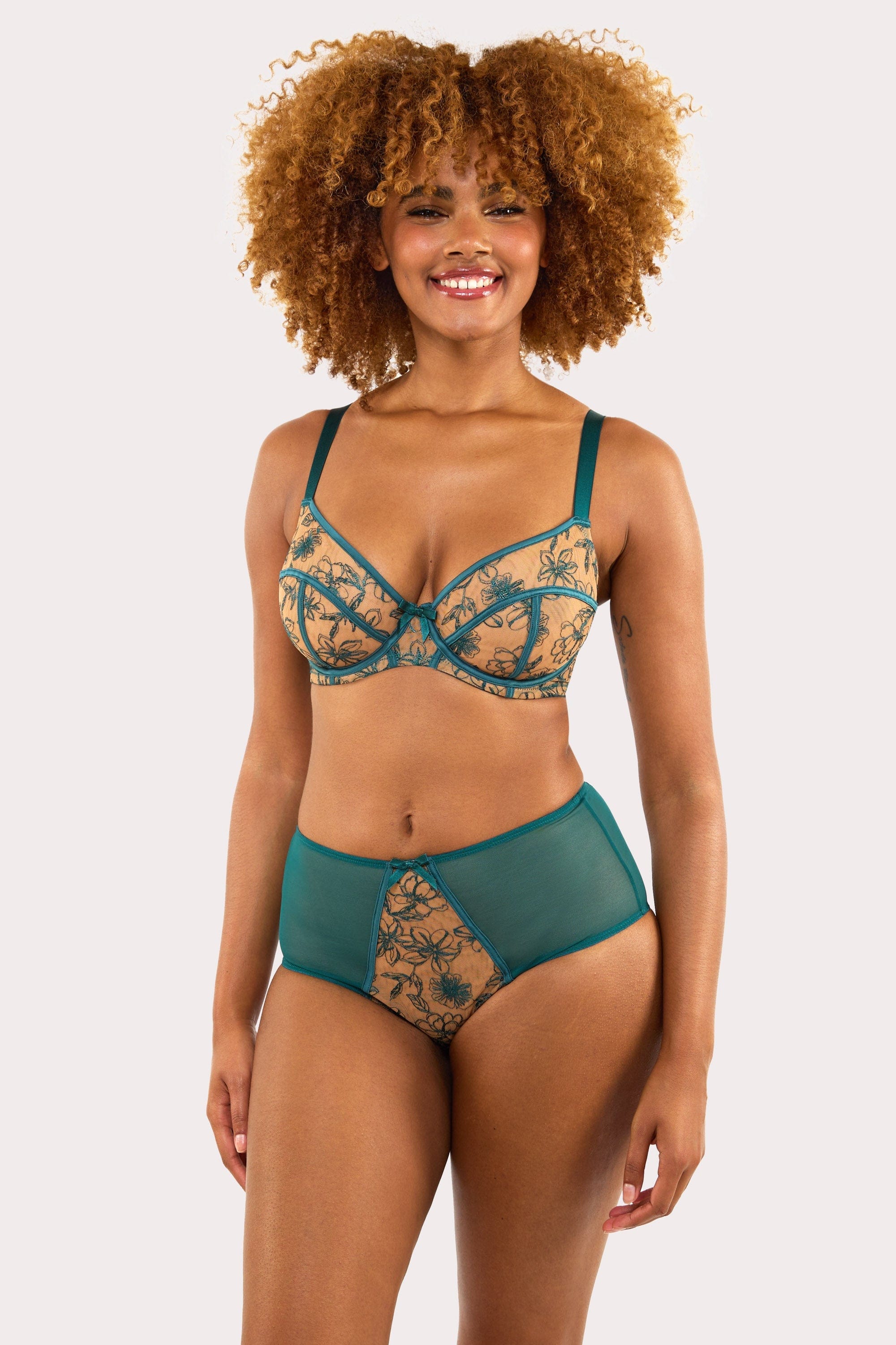 Olivia Teal Contrast Embroidery High Waist Brief - Image 3