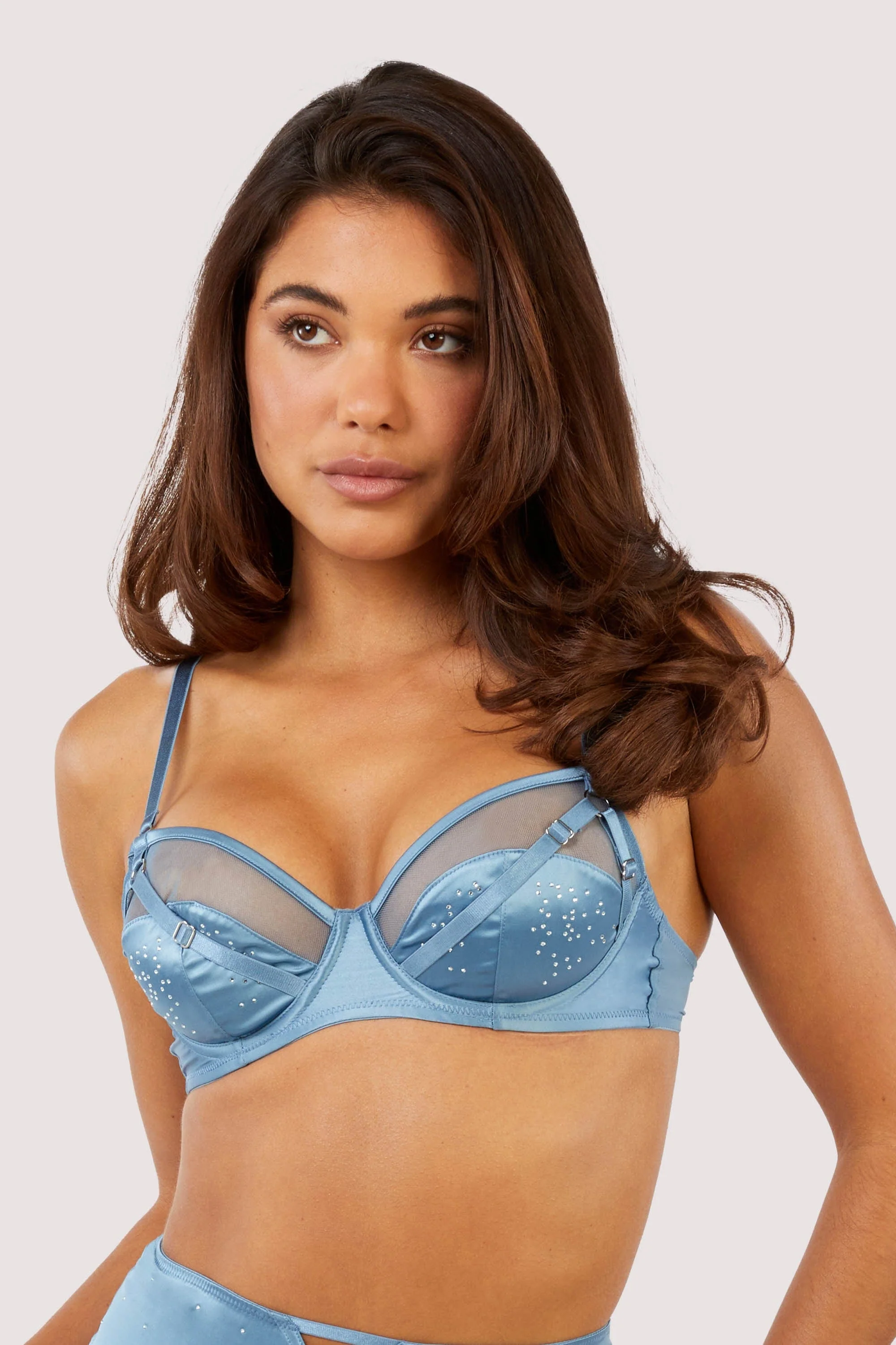 Olympia Storm Grey Diamante Mesh and Satin Bra - Image 4