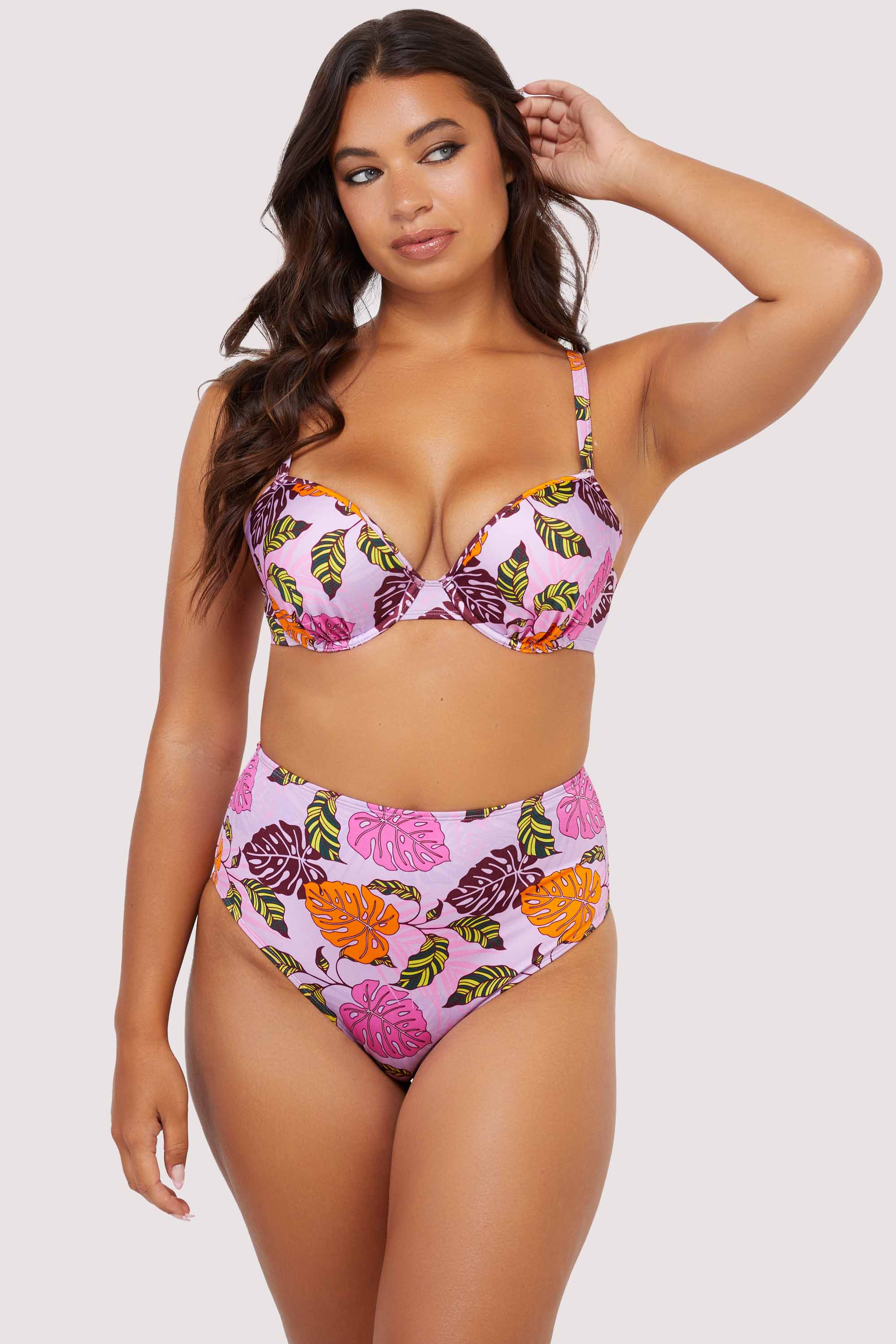 Riley Fuller Bust Mix & Match Pink Palm Print Plunge Bikini Top - Image 3