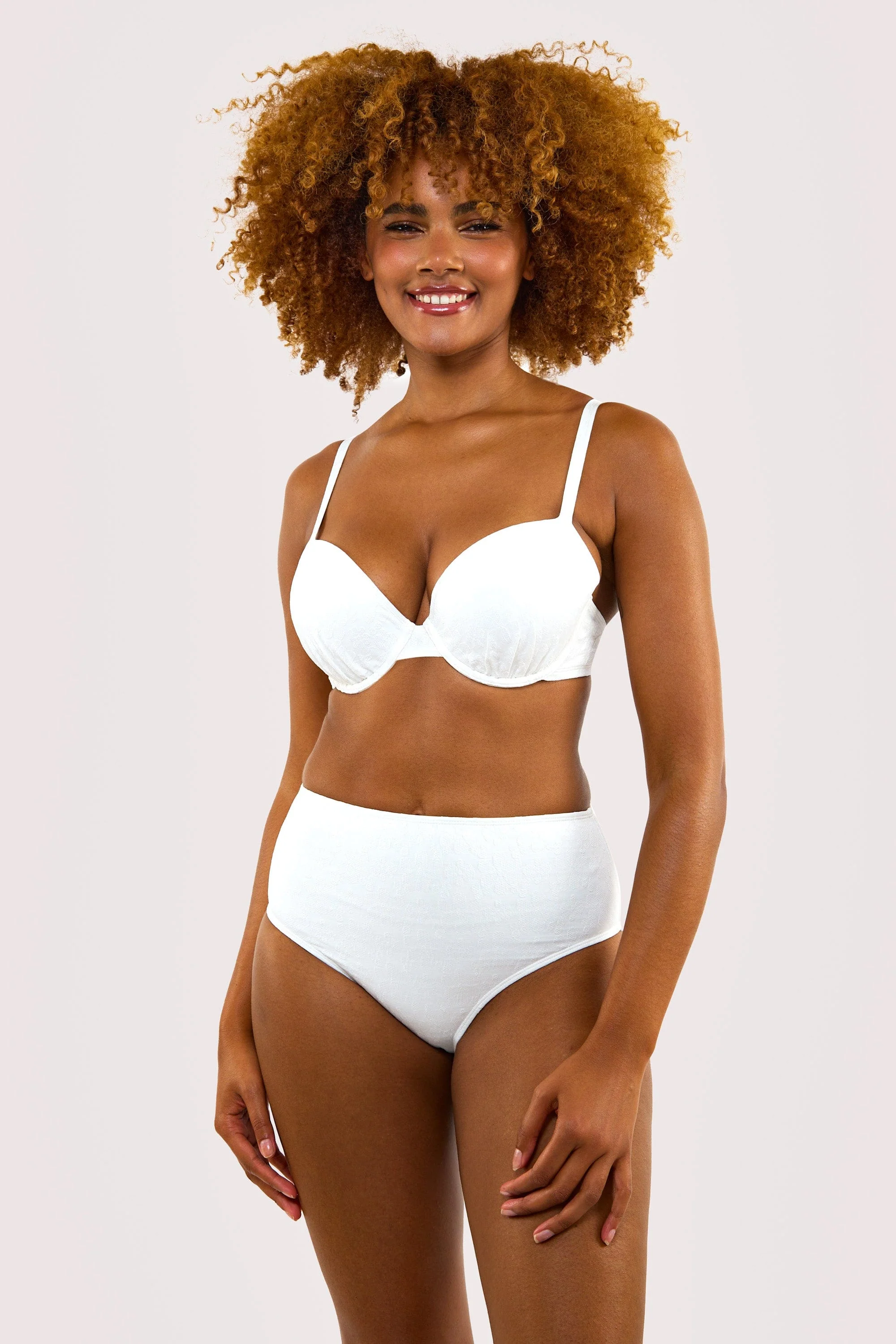 Zoe Fuller Bust Mix & Match White Floral Texture Padded Plunge Bikini Top - Image 4