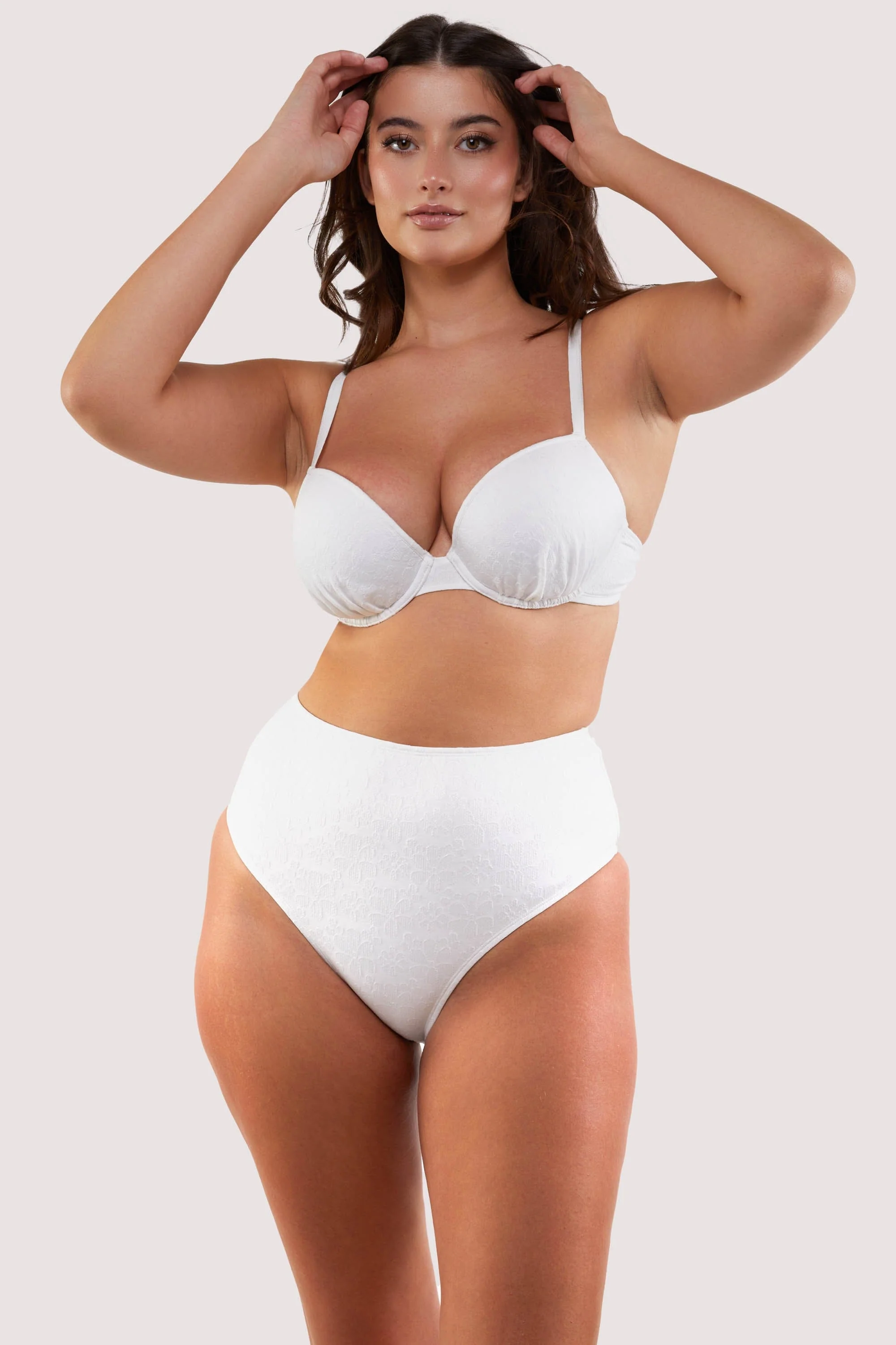 Zoe Fuller Bust Mix & Match White Floral Texture Padded Plunge Bikini Top - Image 7