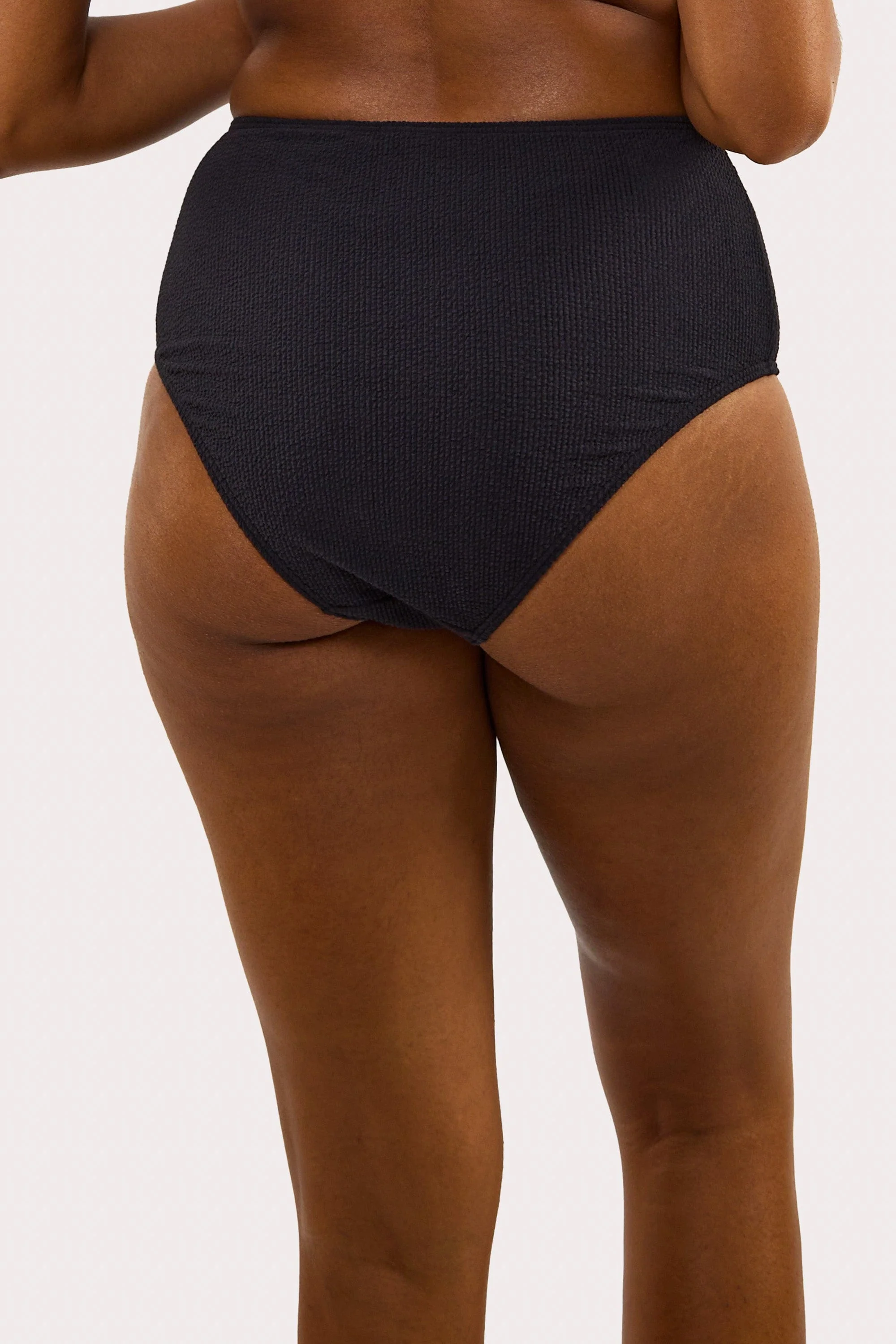 Mila Black Textured High Waisted Bikini Bottom - Image 2