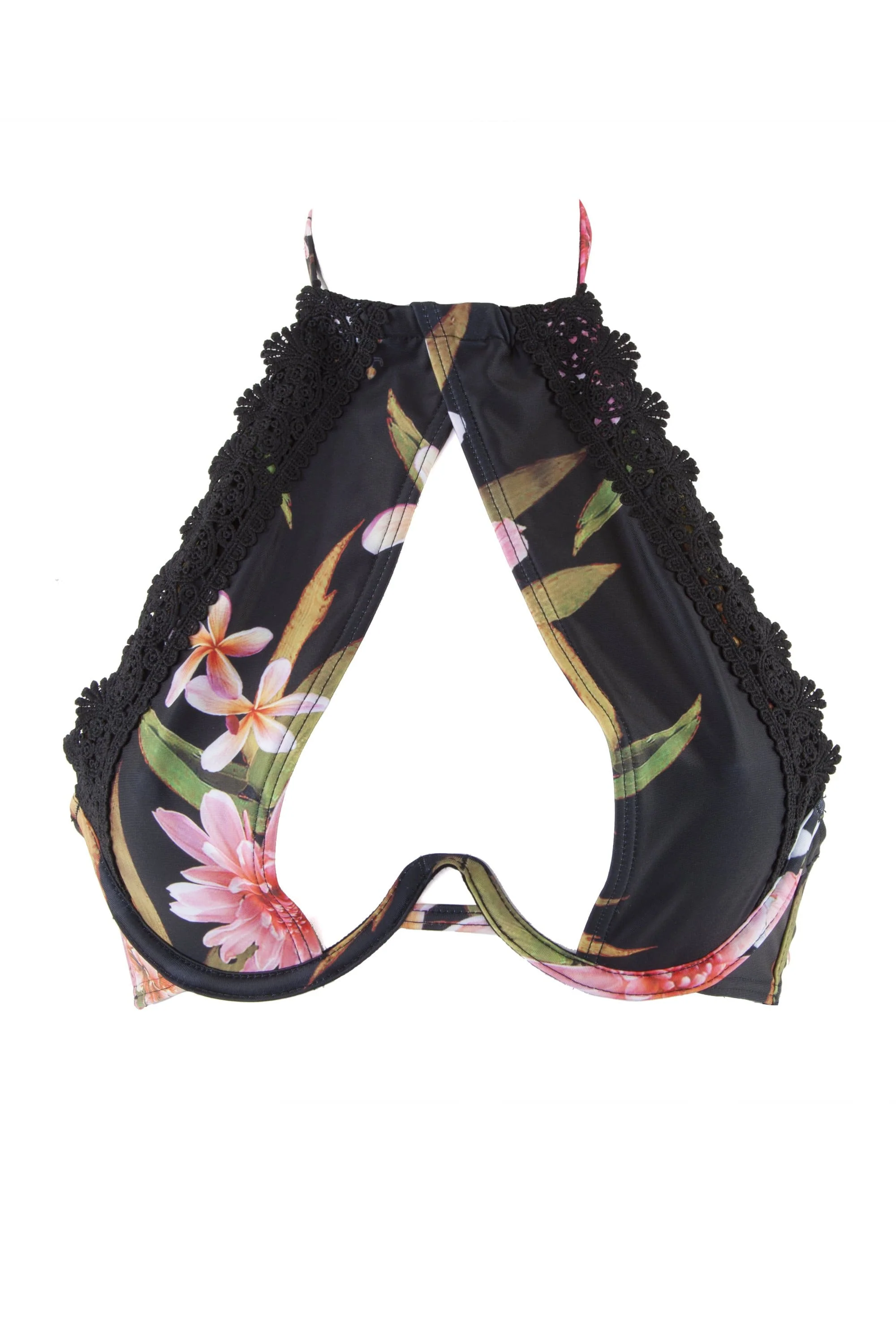 Peek & Beau Floral Print & Crochet High Neck Bikini - Image 2