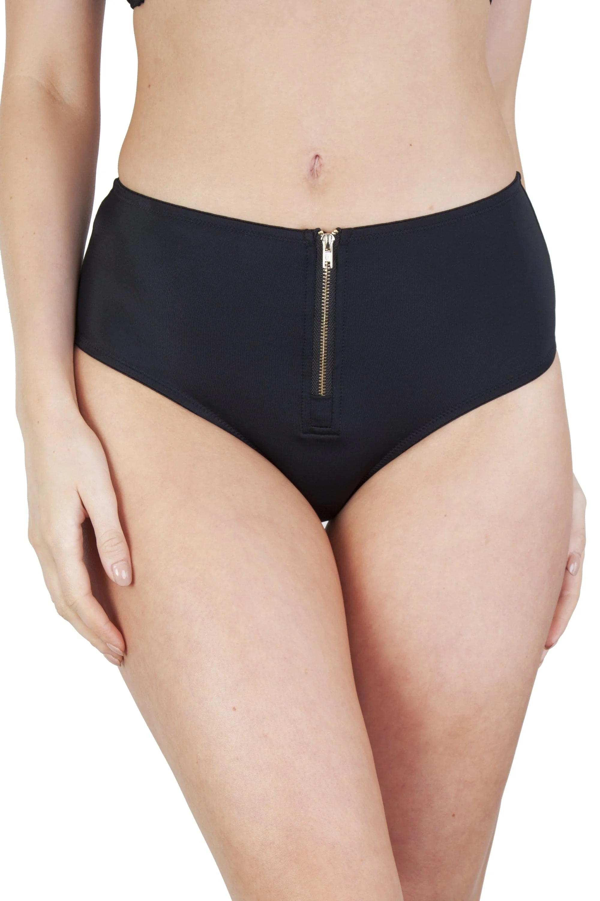 Meret Black Zip Front High Waist Brief