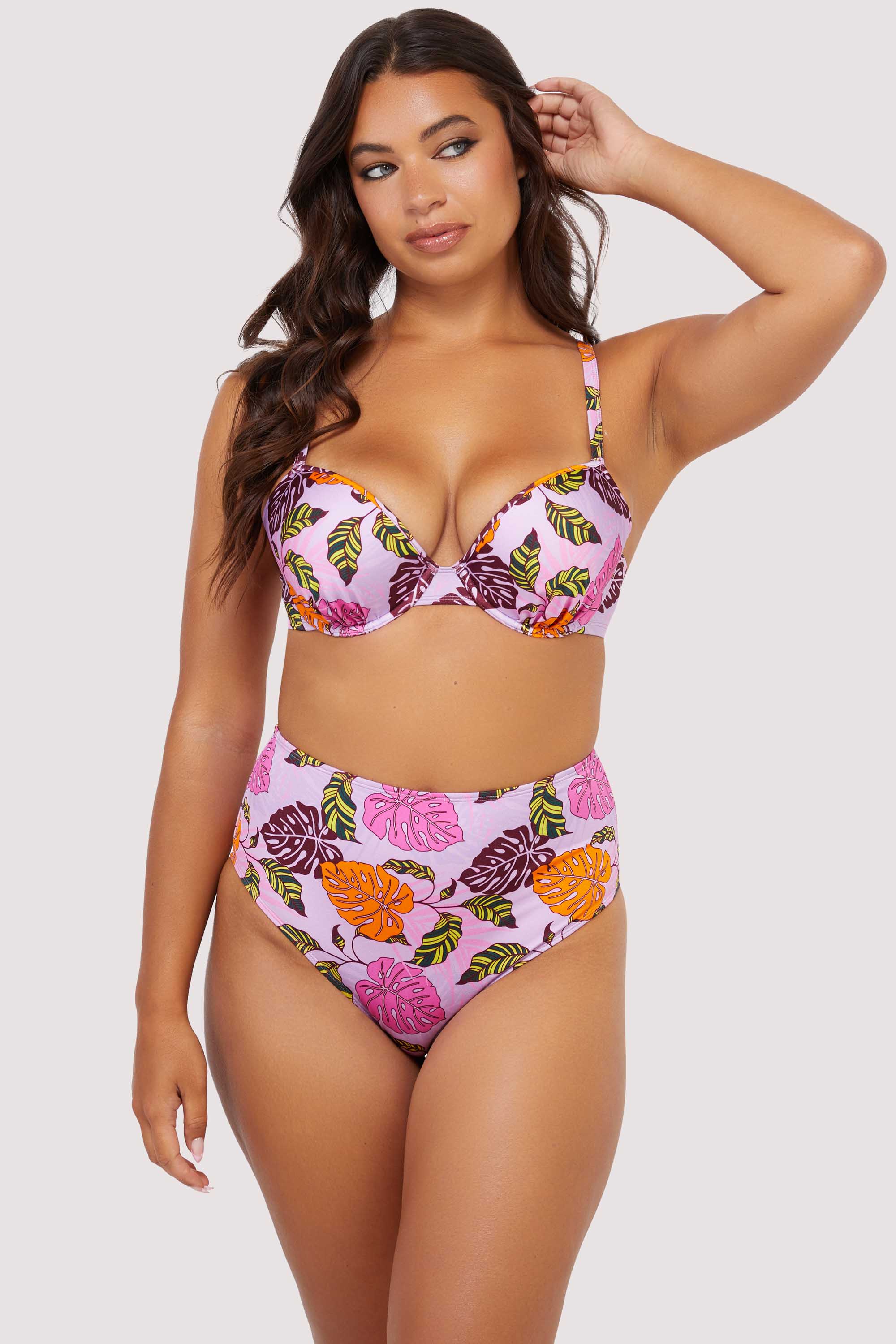Riley Mix & Match Pink Palm Print High Waisted Bikini Bottom - Image 4