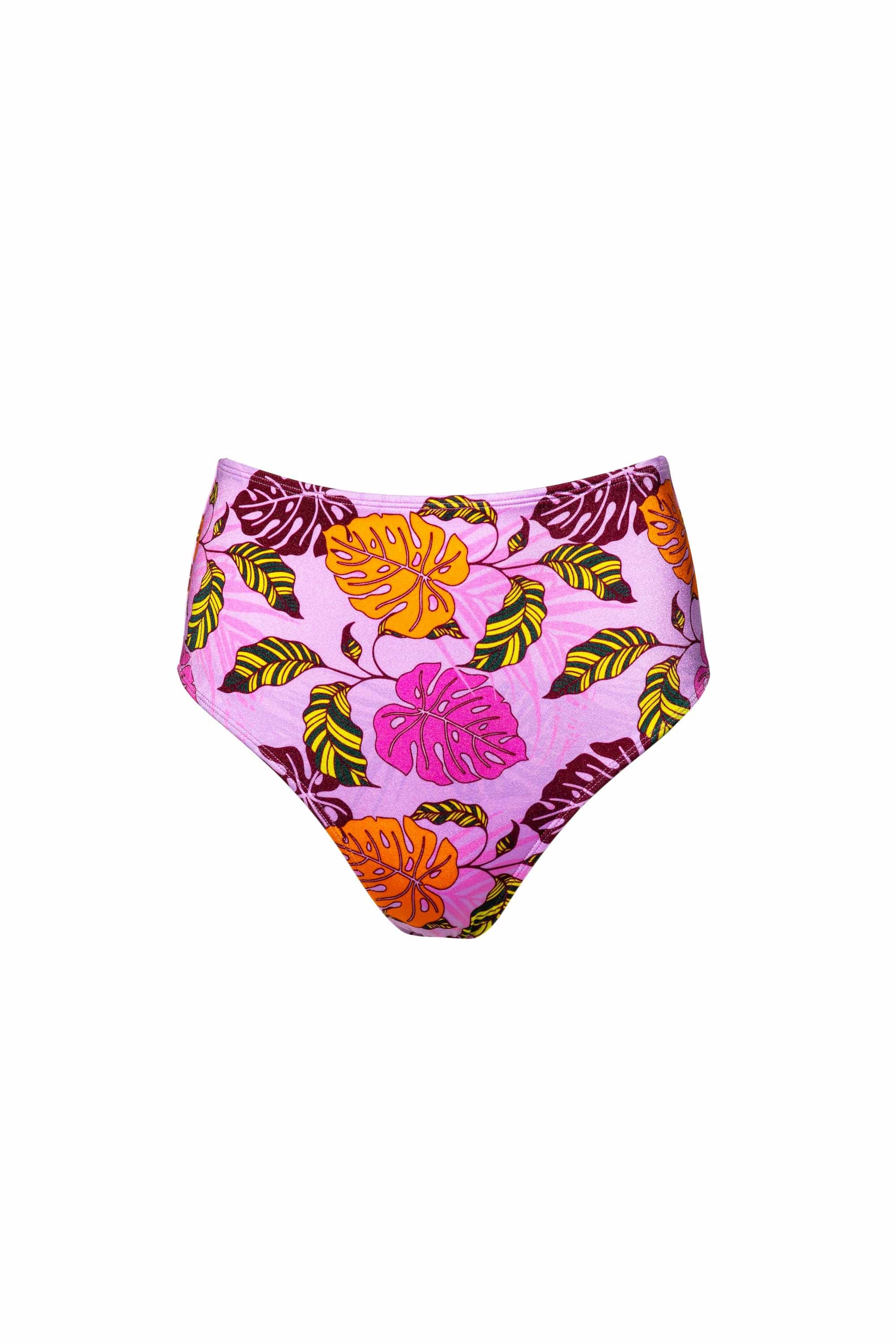 Riley Mix & Match Pink Palm Print High Waisted Bikini Bottom - Image 5
