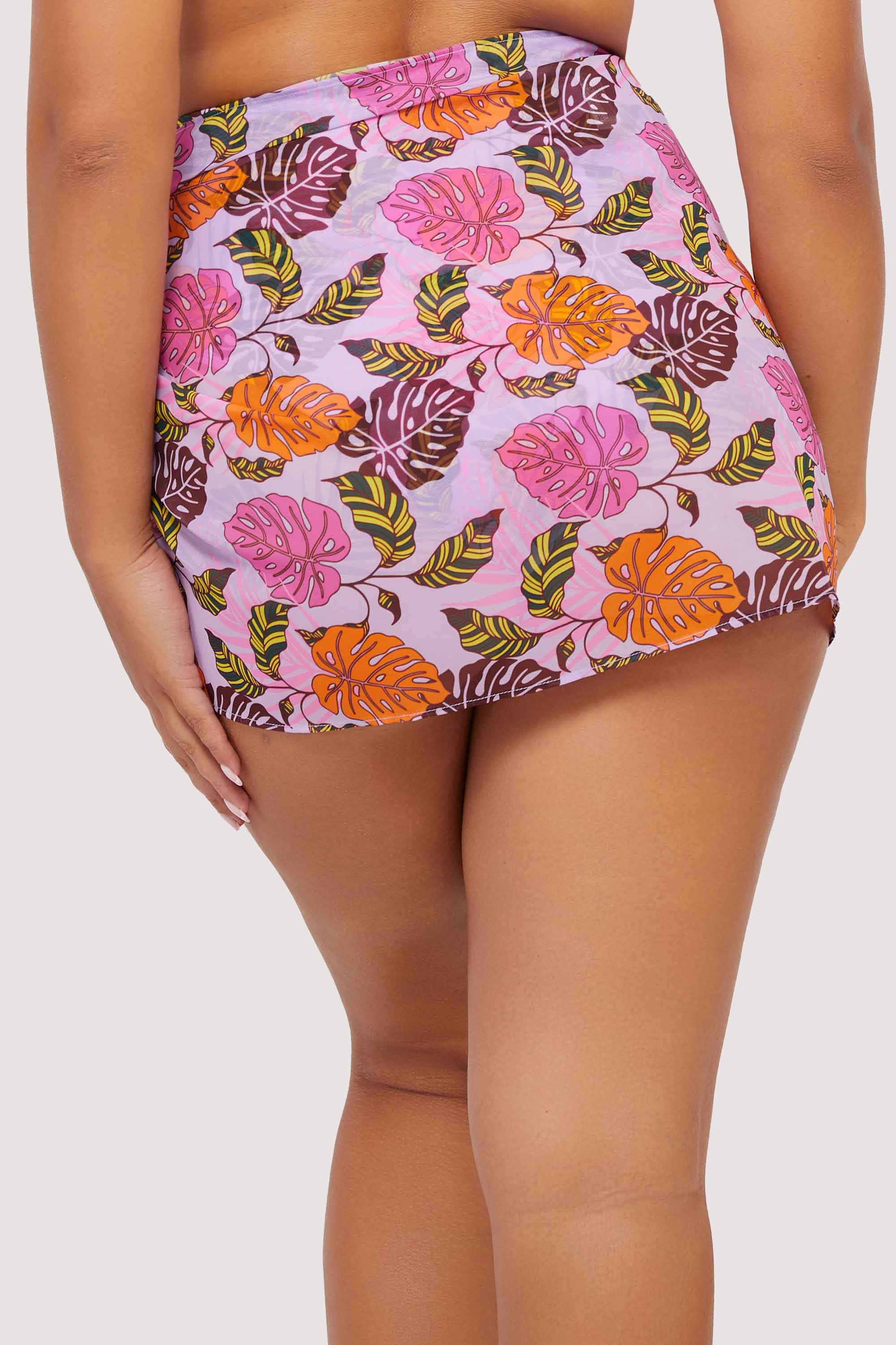 Riley Mix & Match Pink Palm Print Tie Side Sarong - Image 3