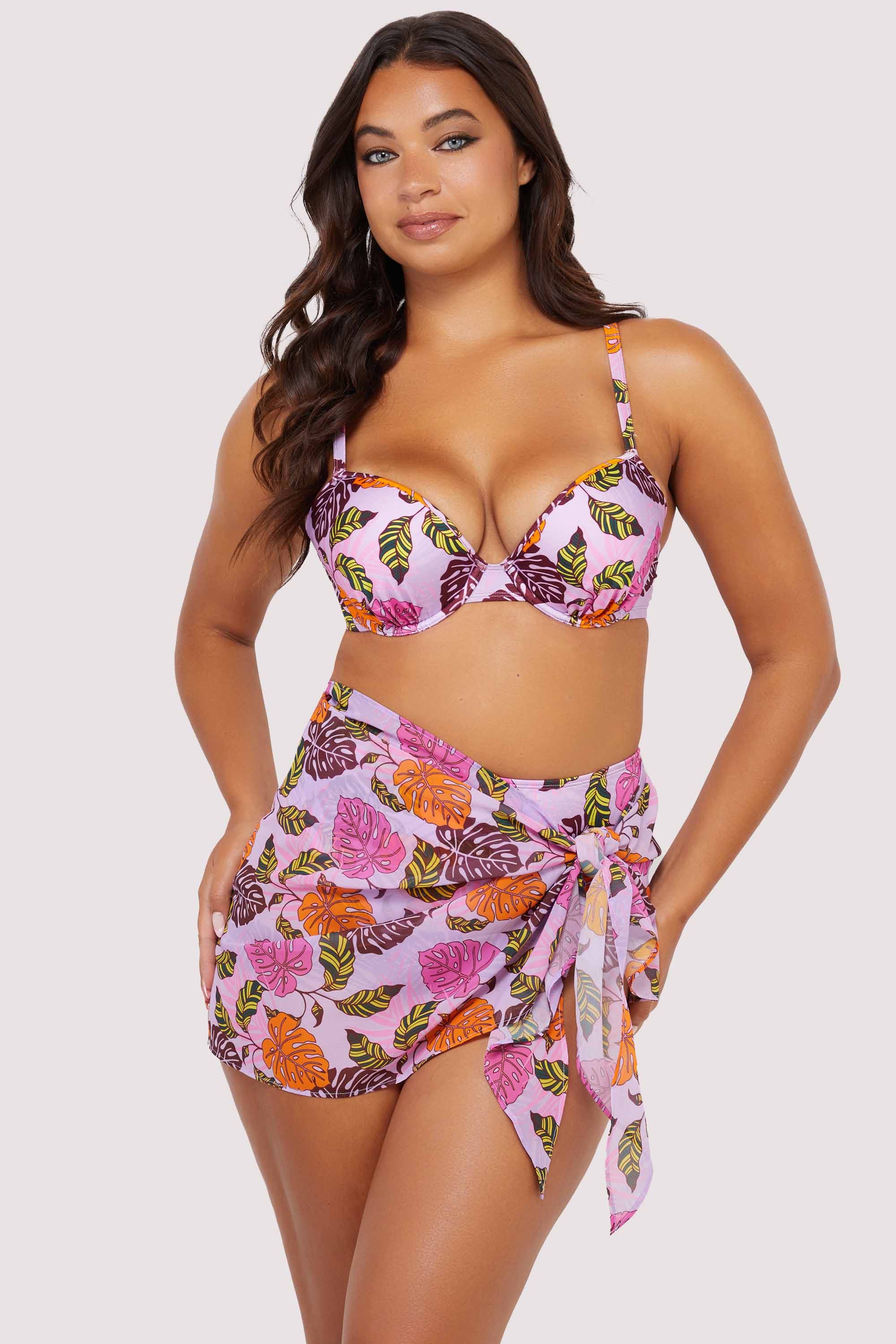 Riley Mix & Match Pink Palm Print Tie Side Sarong - Image 4