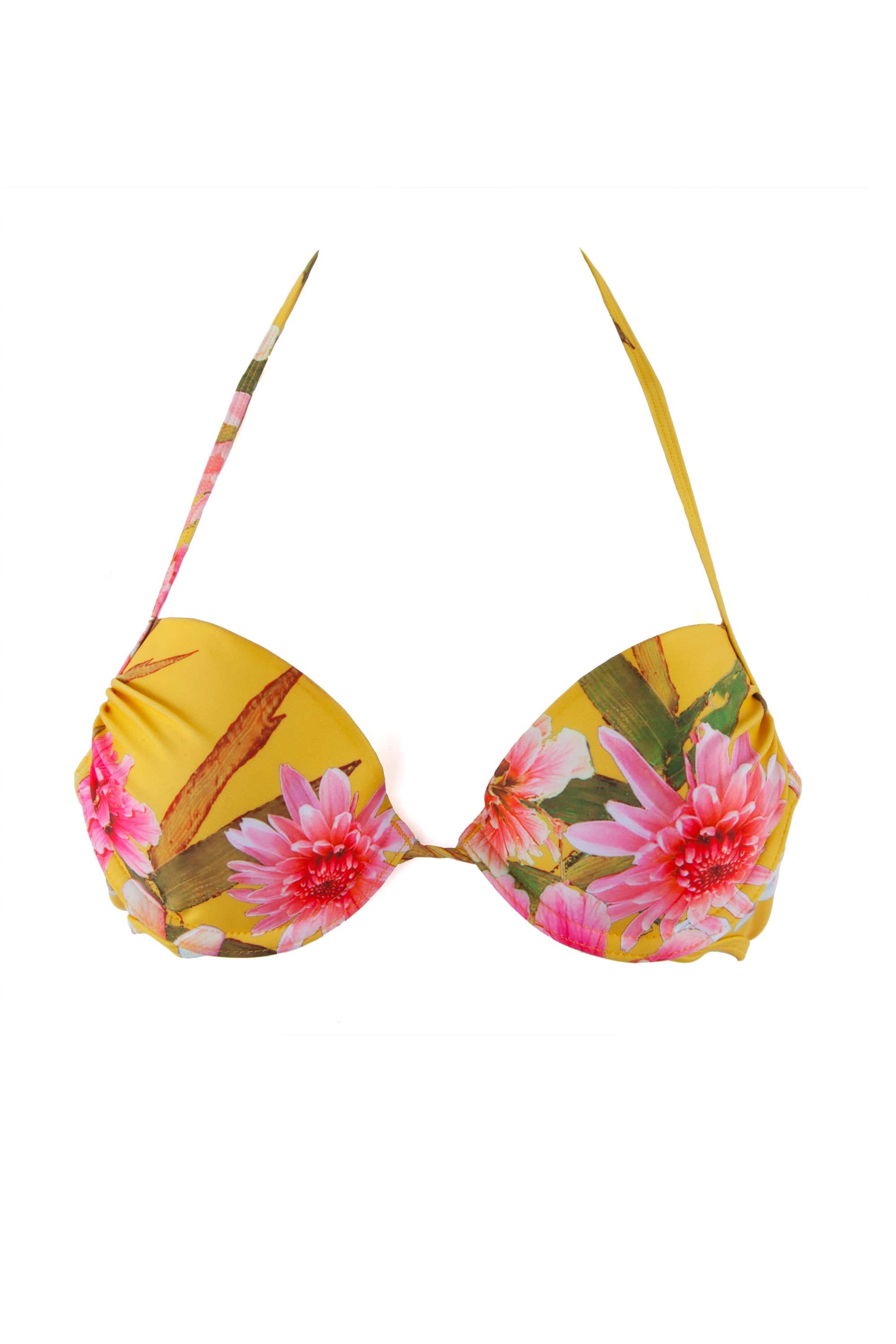 Peek & Beau Mustard Floral Print Push Up Plunge Bikini Top - Image 2