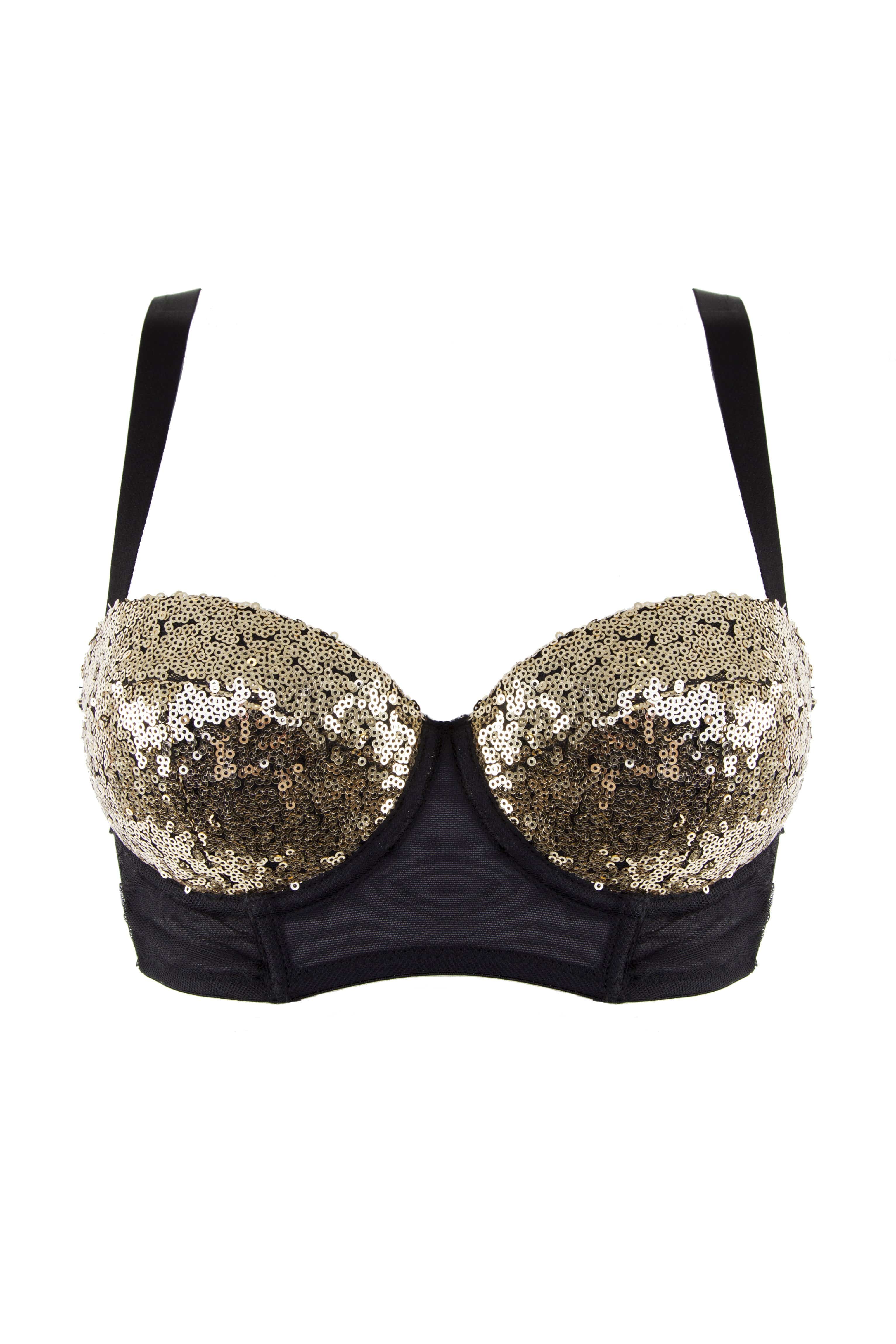 Peek & Beau - Tallulah Ruched Gold Sequin Bra DD+ Cups - Image 2