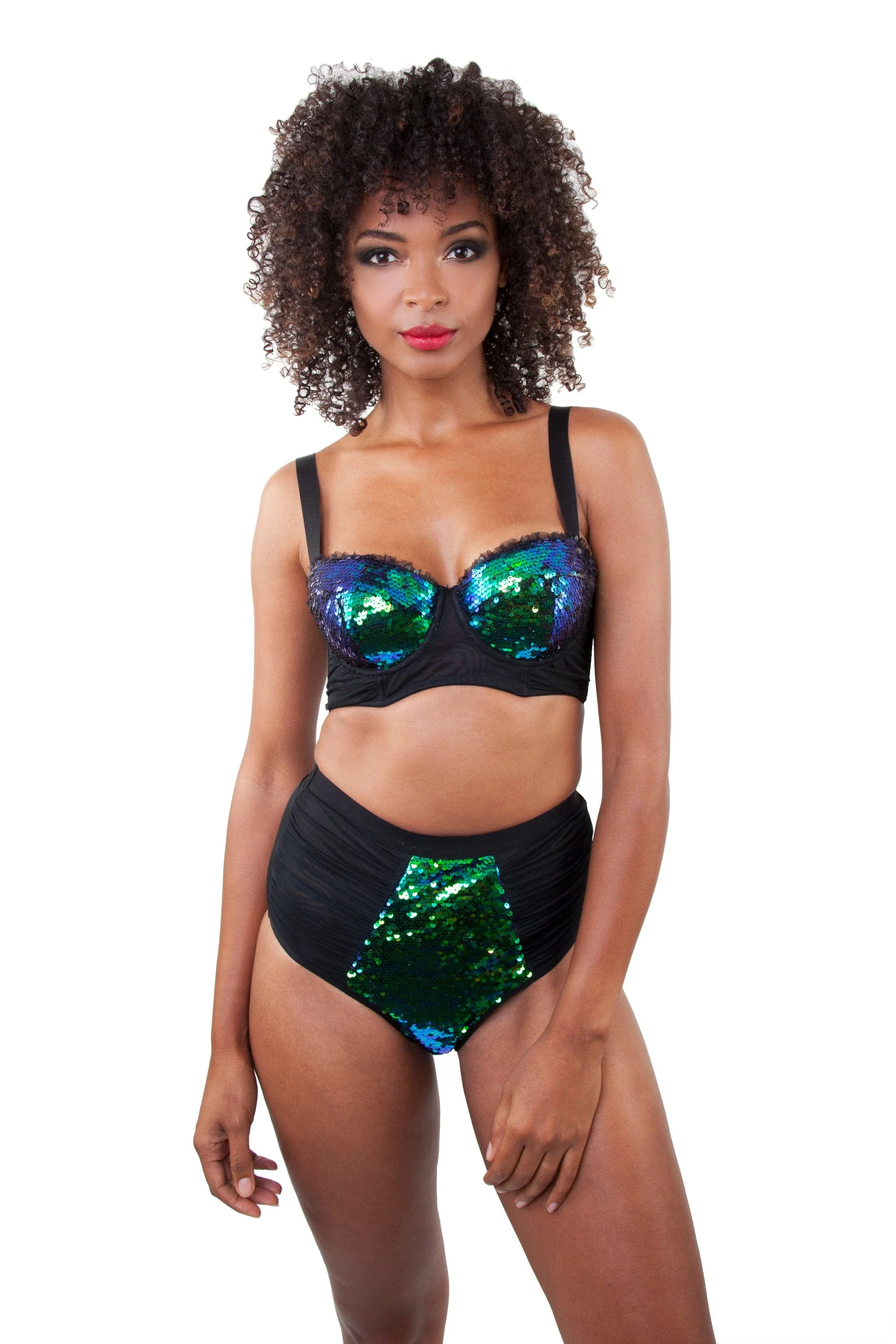 Peek & Beau - Tallulah Ruched Green Sequin Bra - Image 2