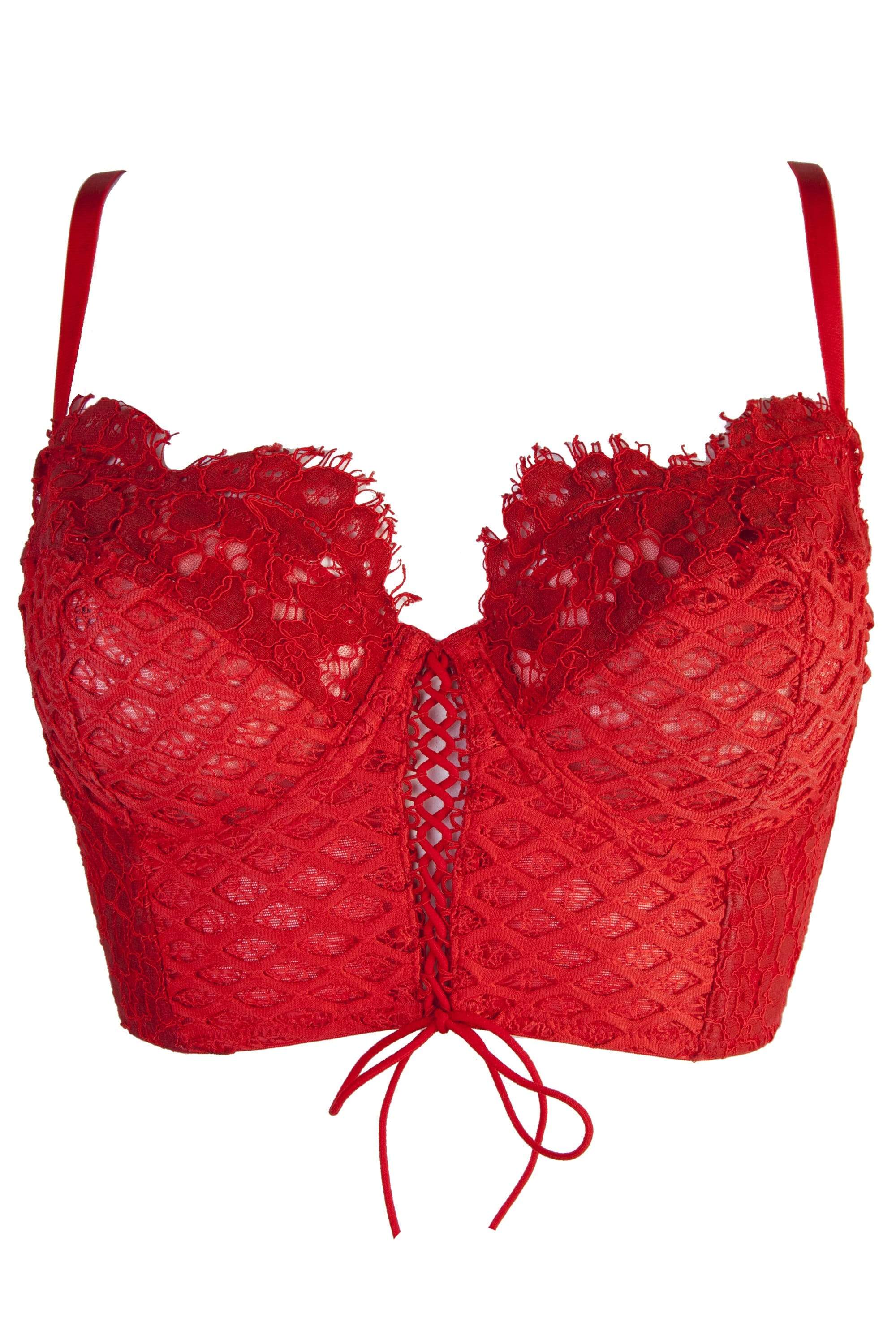 Toyen Red Mesh & Lace Longline Corset Bra - Image 2
