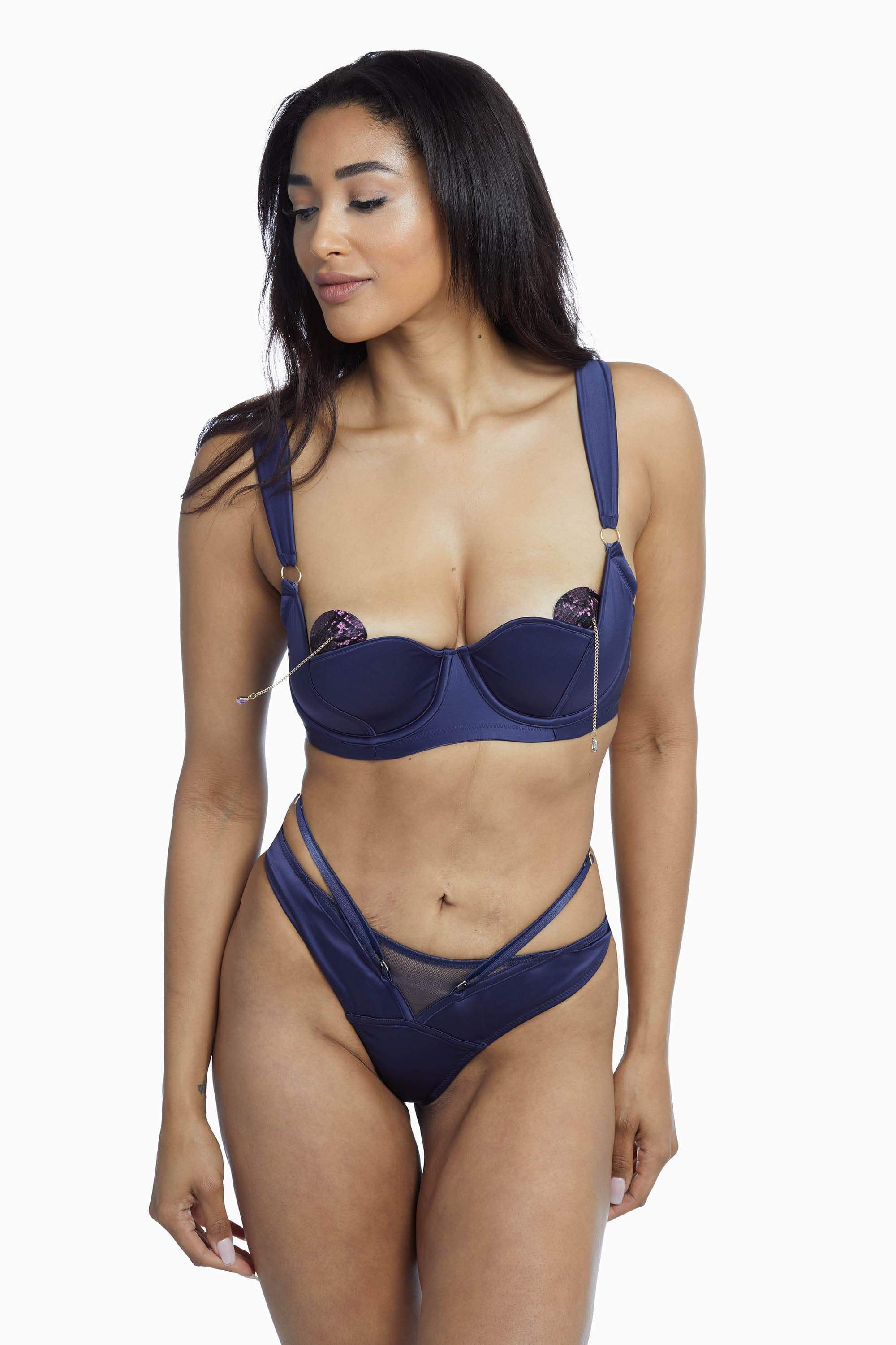 Philly Navy Tulip Satin Thong - Image 2