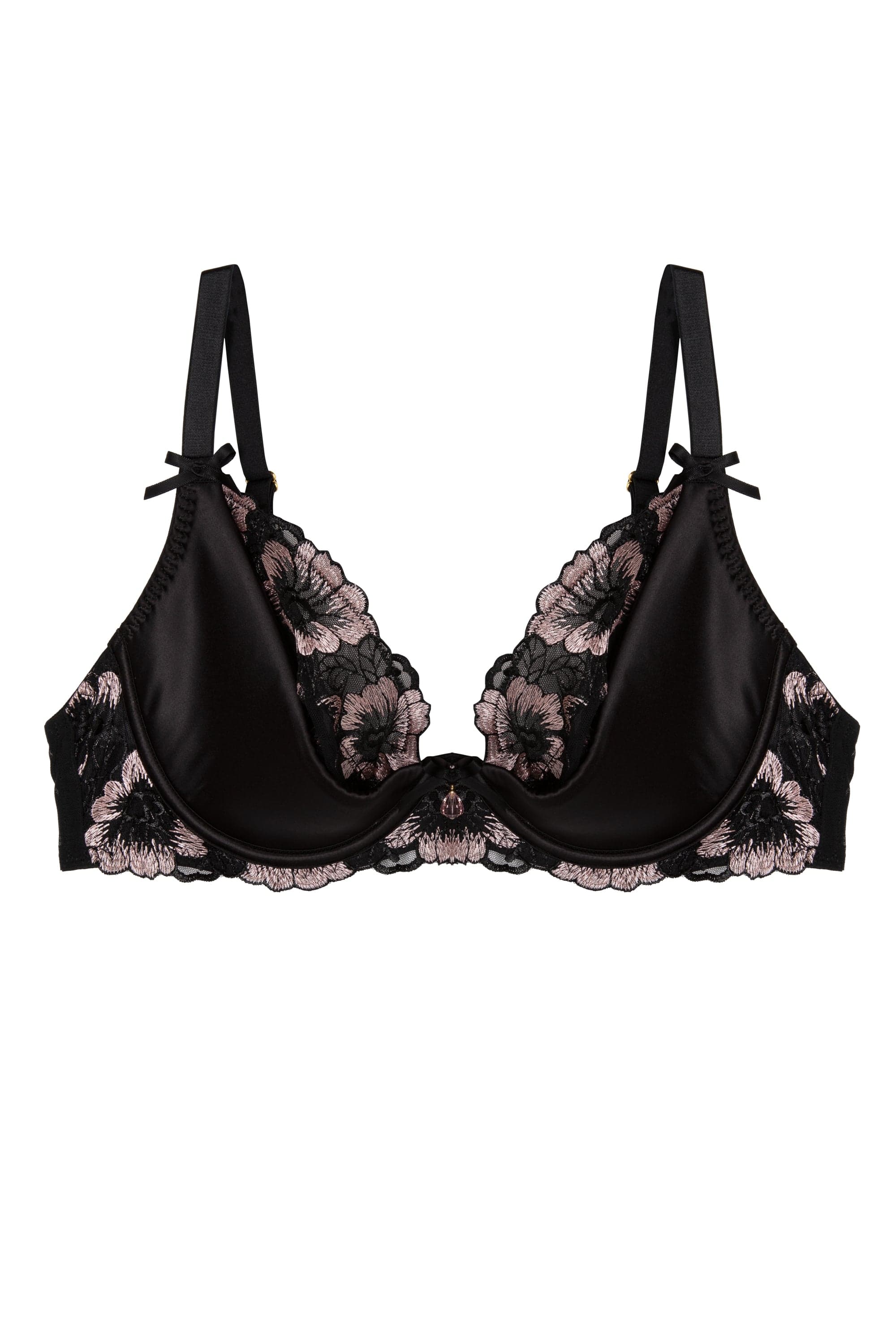Alicia Black and Pink Embroidered Plunge Bra - Image 8