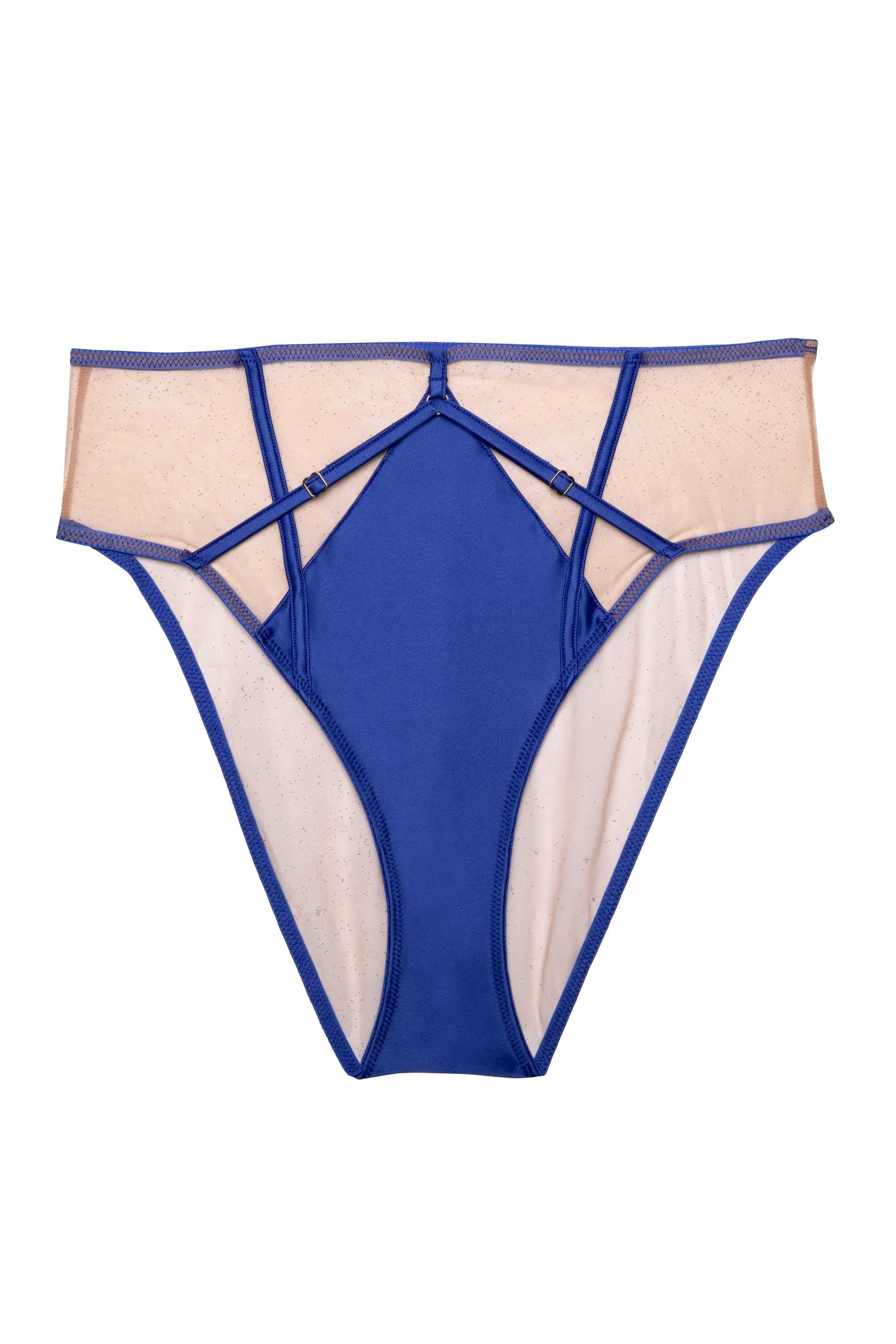 Ramona Cobalt Blue Strap Detail Illusion Mesh High Waisted Brief - Image 4