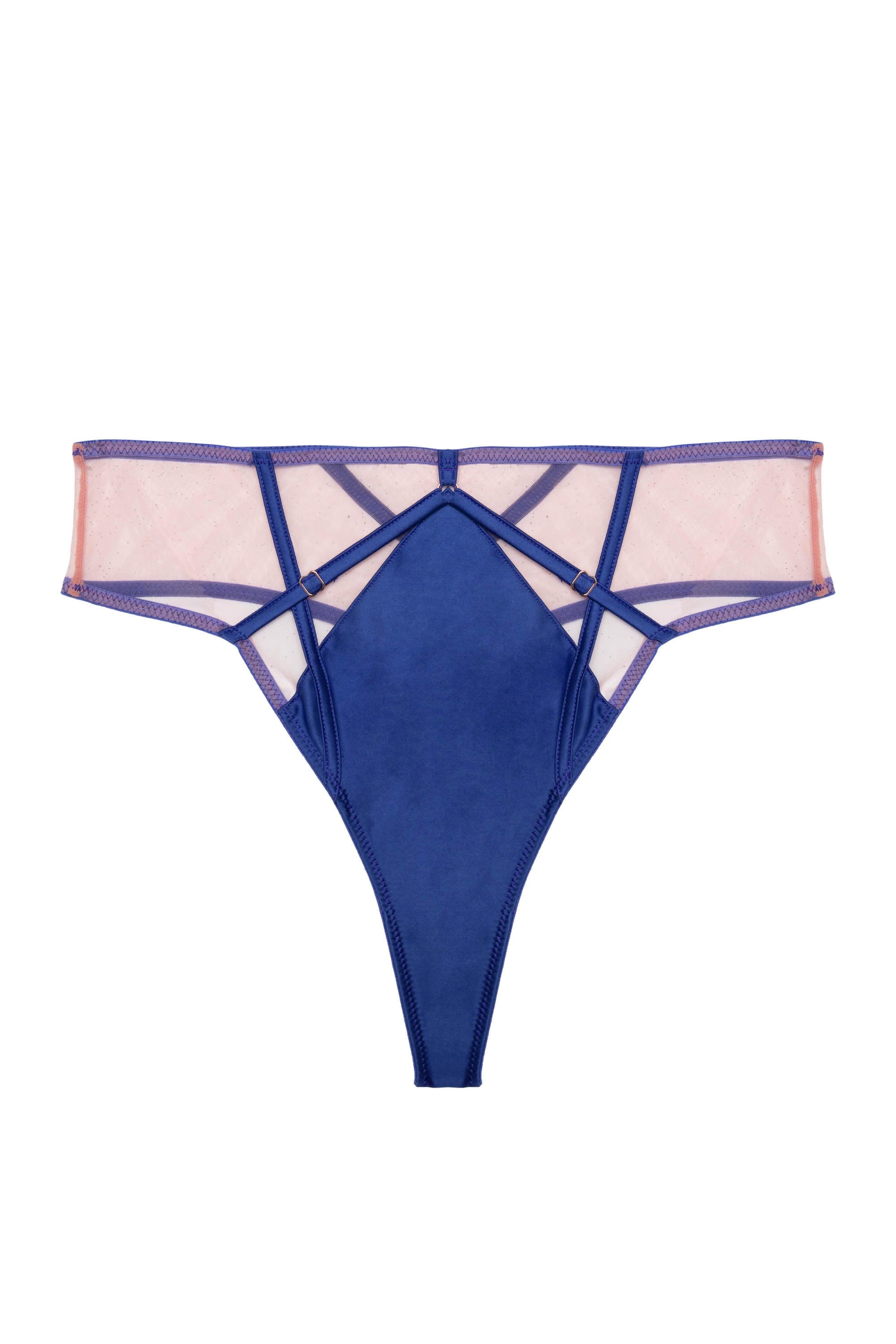 Ramona Cobalt Blue Strap Detail Illusion Mesh High Waisted Thong - Image 5