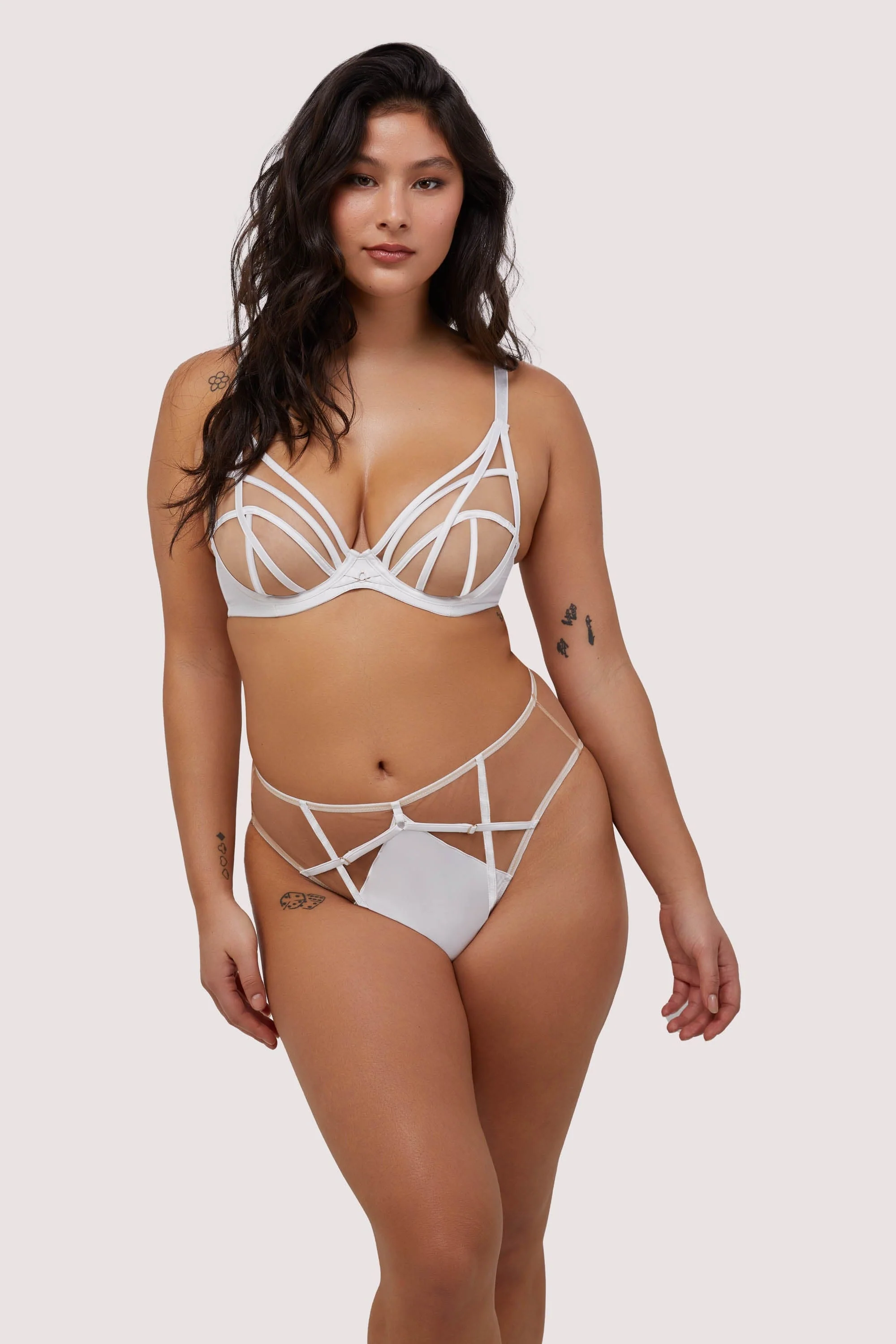 Ramona Optic White Strap Detail Illusion Mesh High Waisted Brief - Image 3