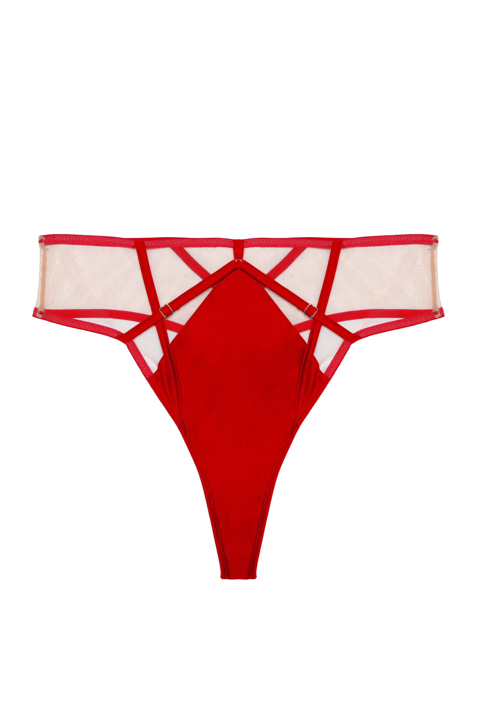 Ramona red Strap Detail Illusion Mesh High Waisted Thong - Image 6