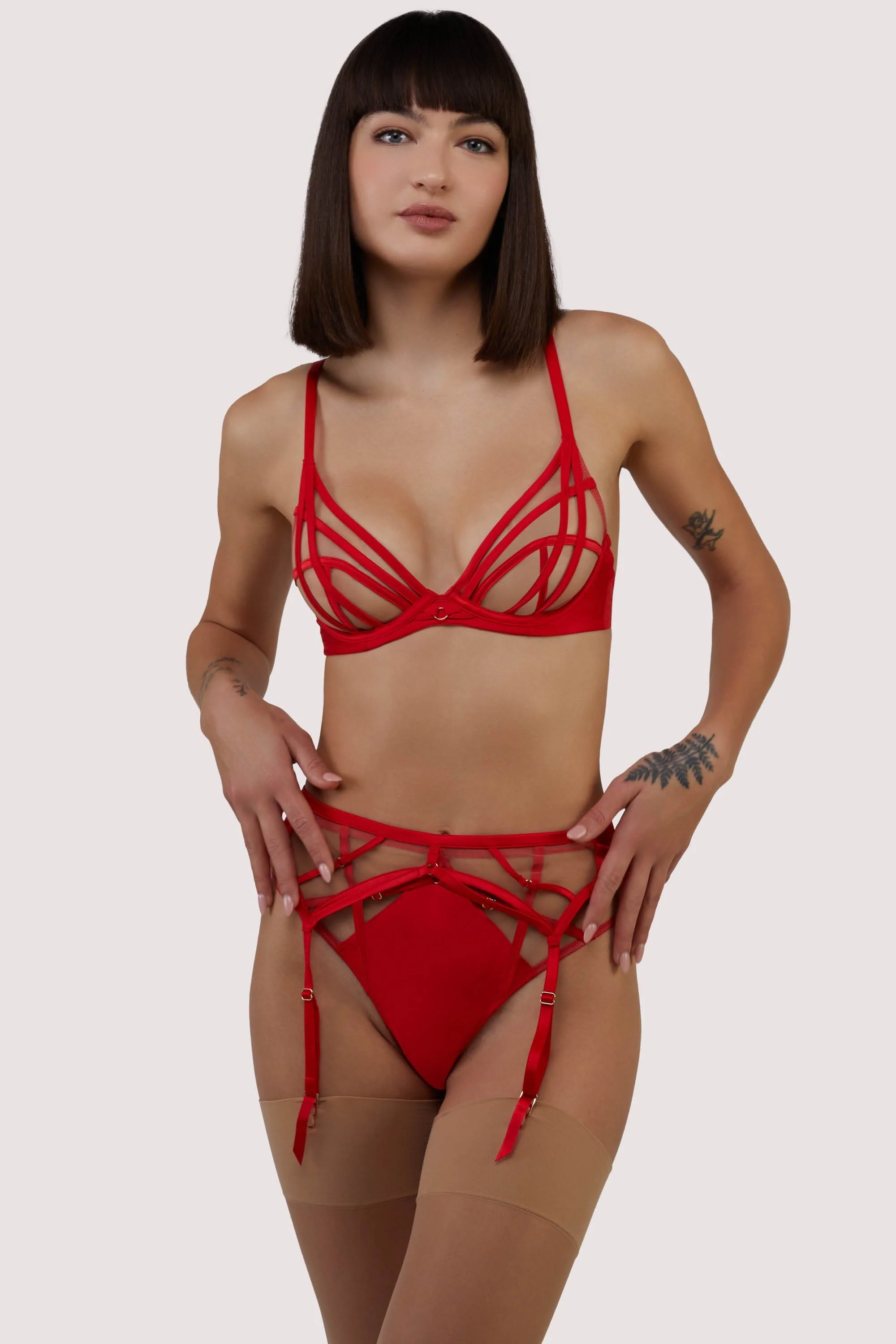 Ramona red Strap Detail Illusion Mesh Suspender - Image 5
